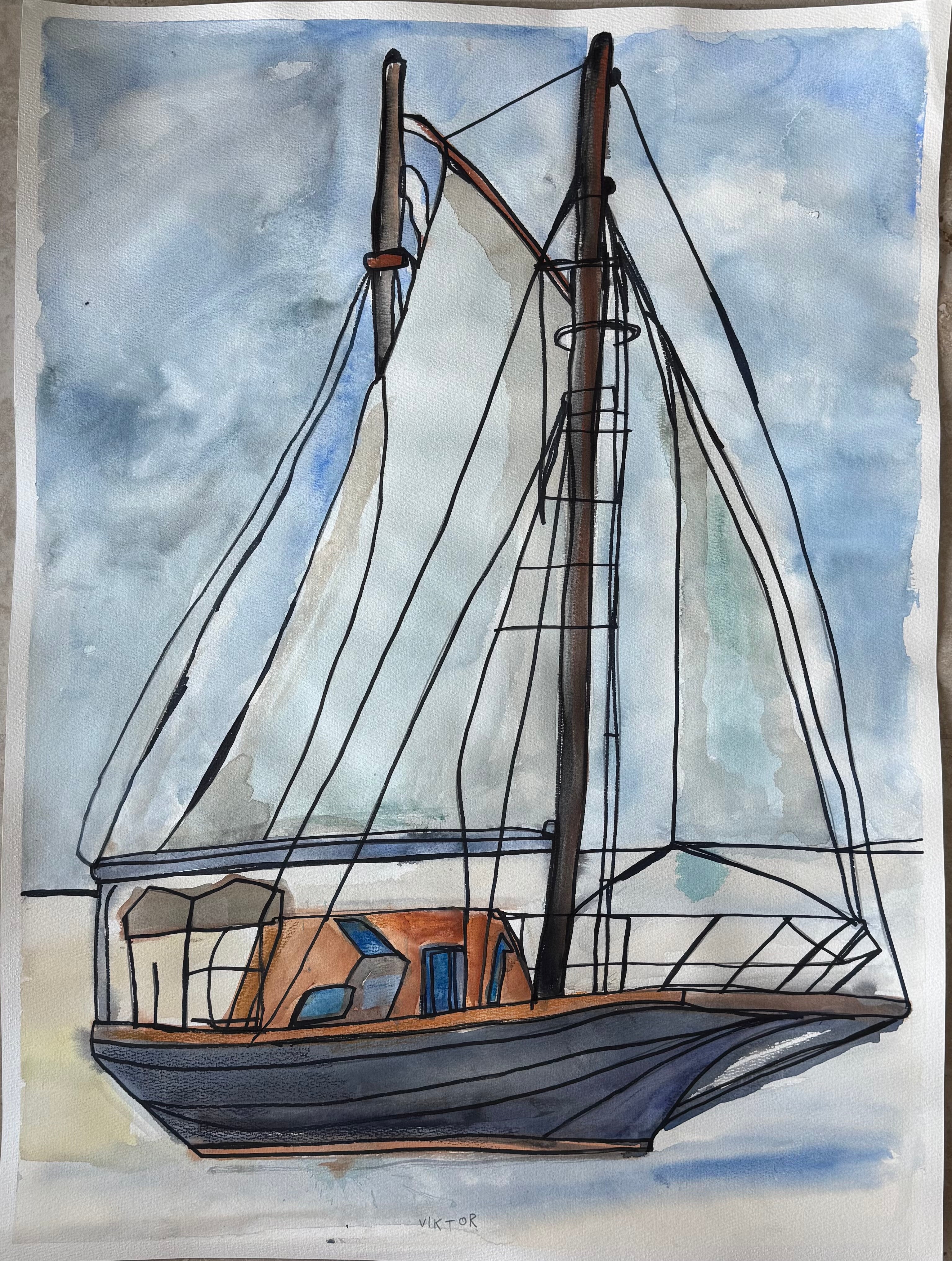 Sailboat III - ORIGINAL Watercolor artwork 22x30” - Vichy's Art