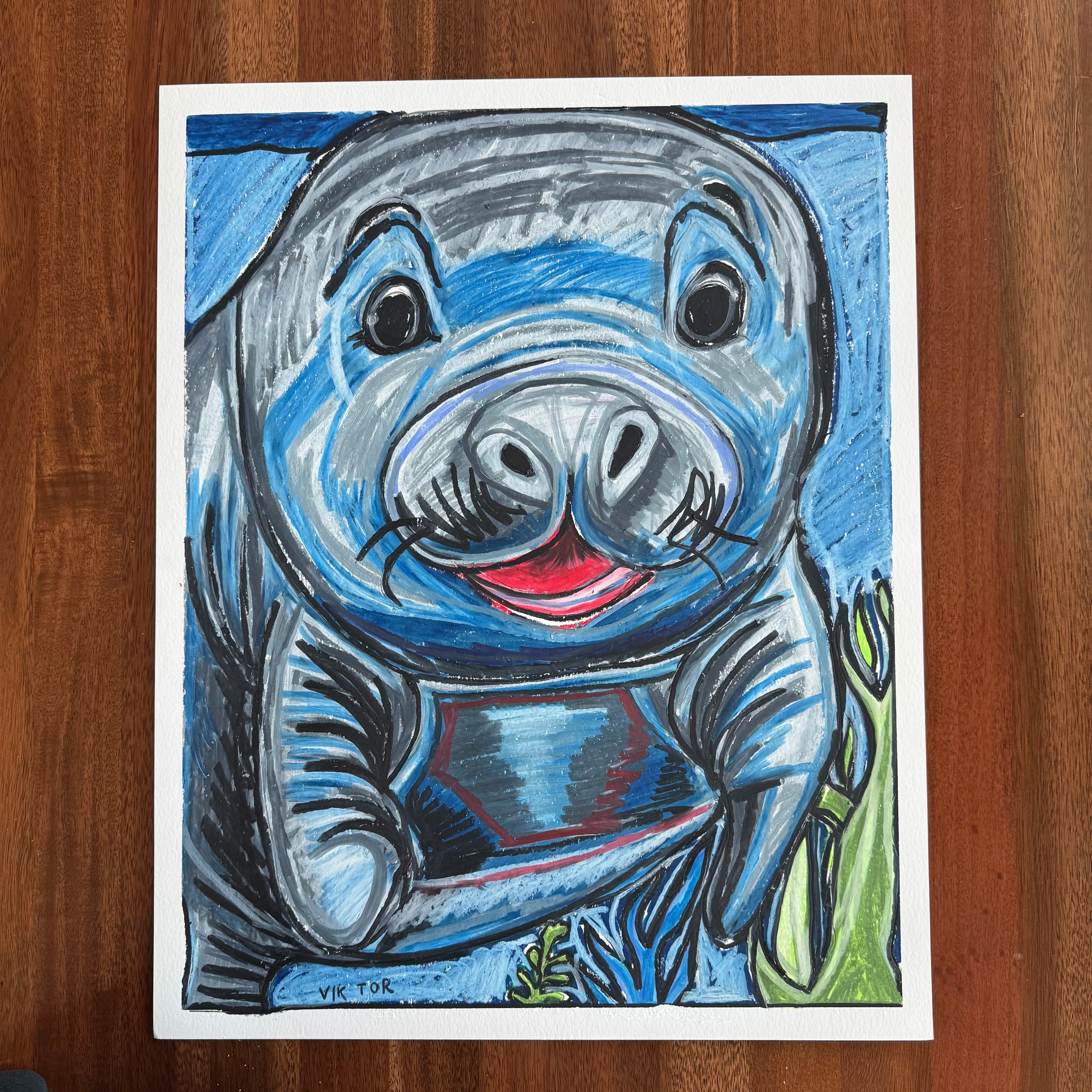 Manatee - ORIGINAL 16x20” (video attached) - Vichy's Art