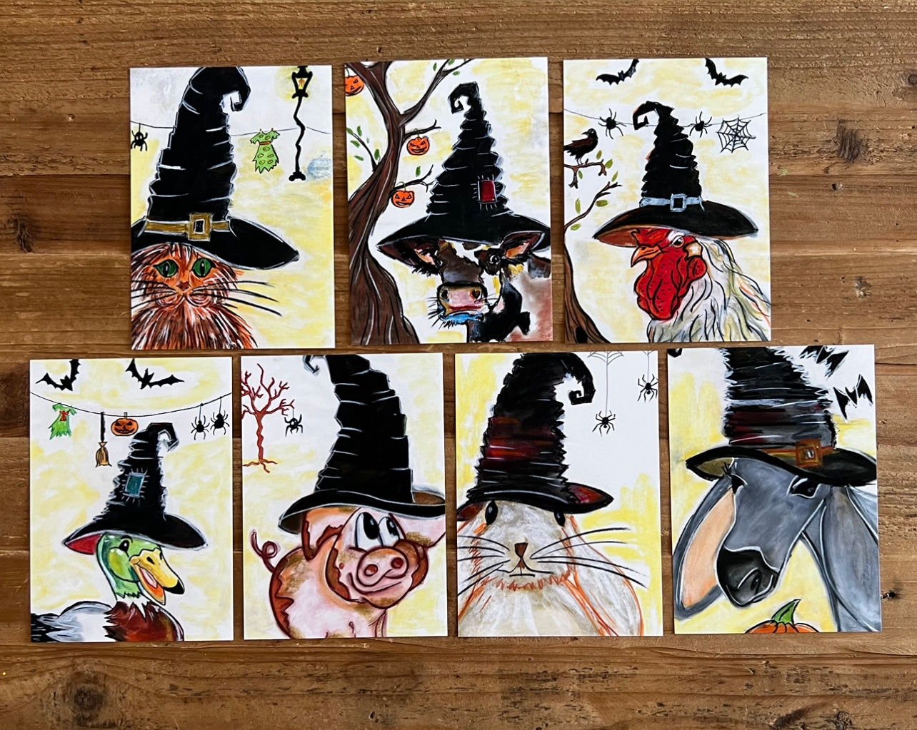 Halloween Farmhouse - set of 7 prints of original artwork