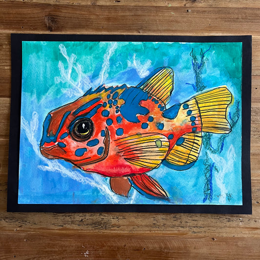 Red Fish  - ORIGINAL Artwork - 11x15” - mixed media