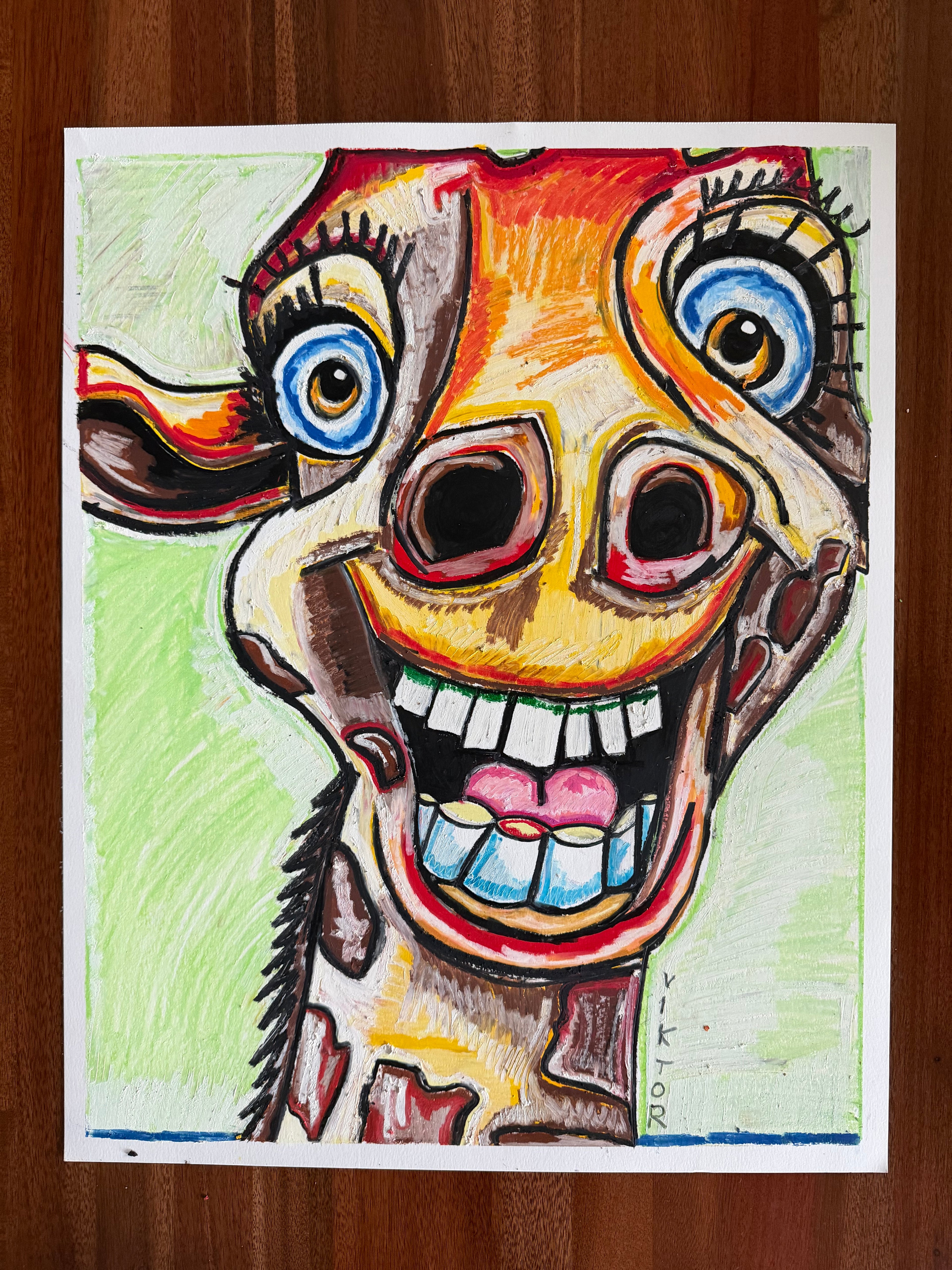 Happy Giraffe - ORIGINAL OIL PASTEL ARTWORK - 19x24"