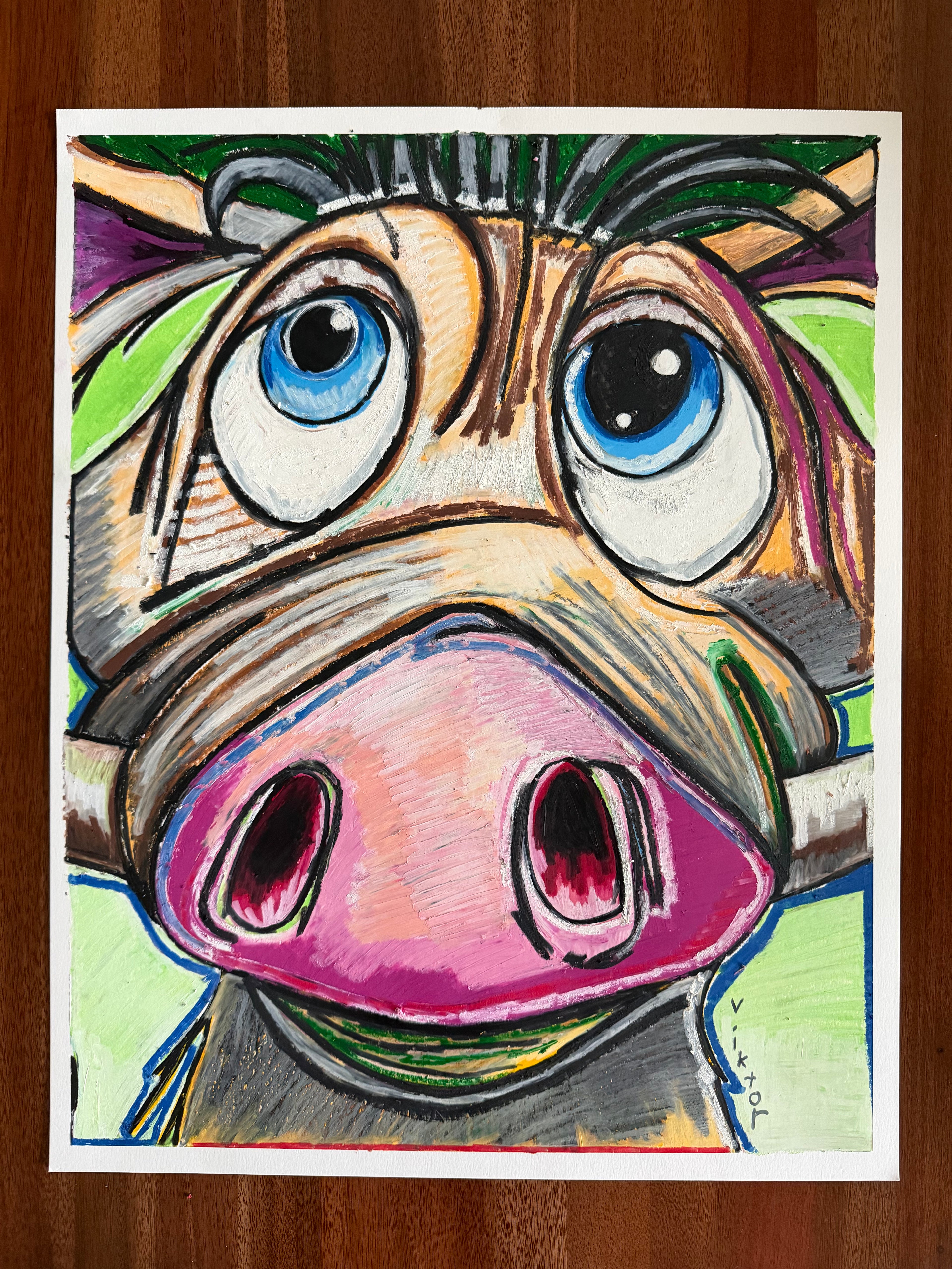 Whimsy Boar - ORIGINAL OIL PASTEL ARTWORK - 19x24"