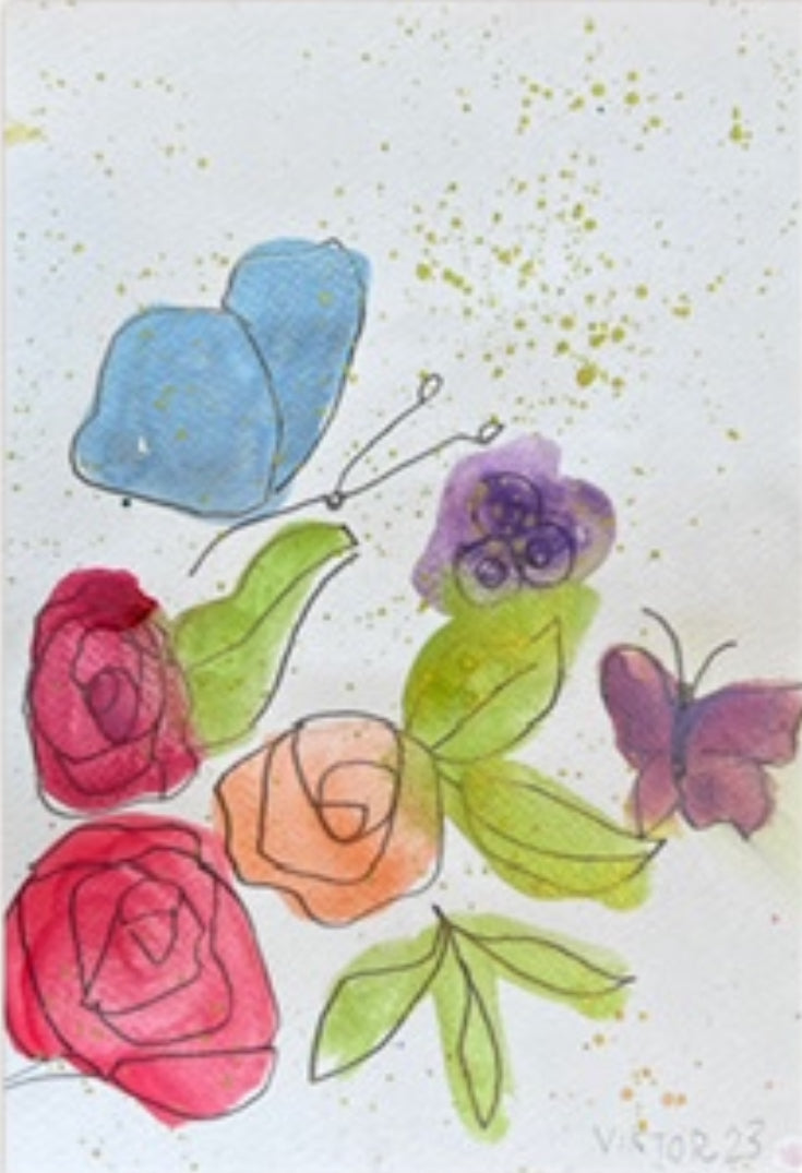 Roses and Butterflies - Art Prints