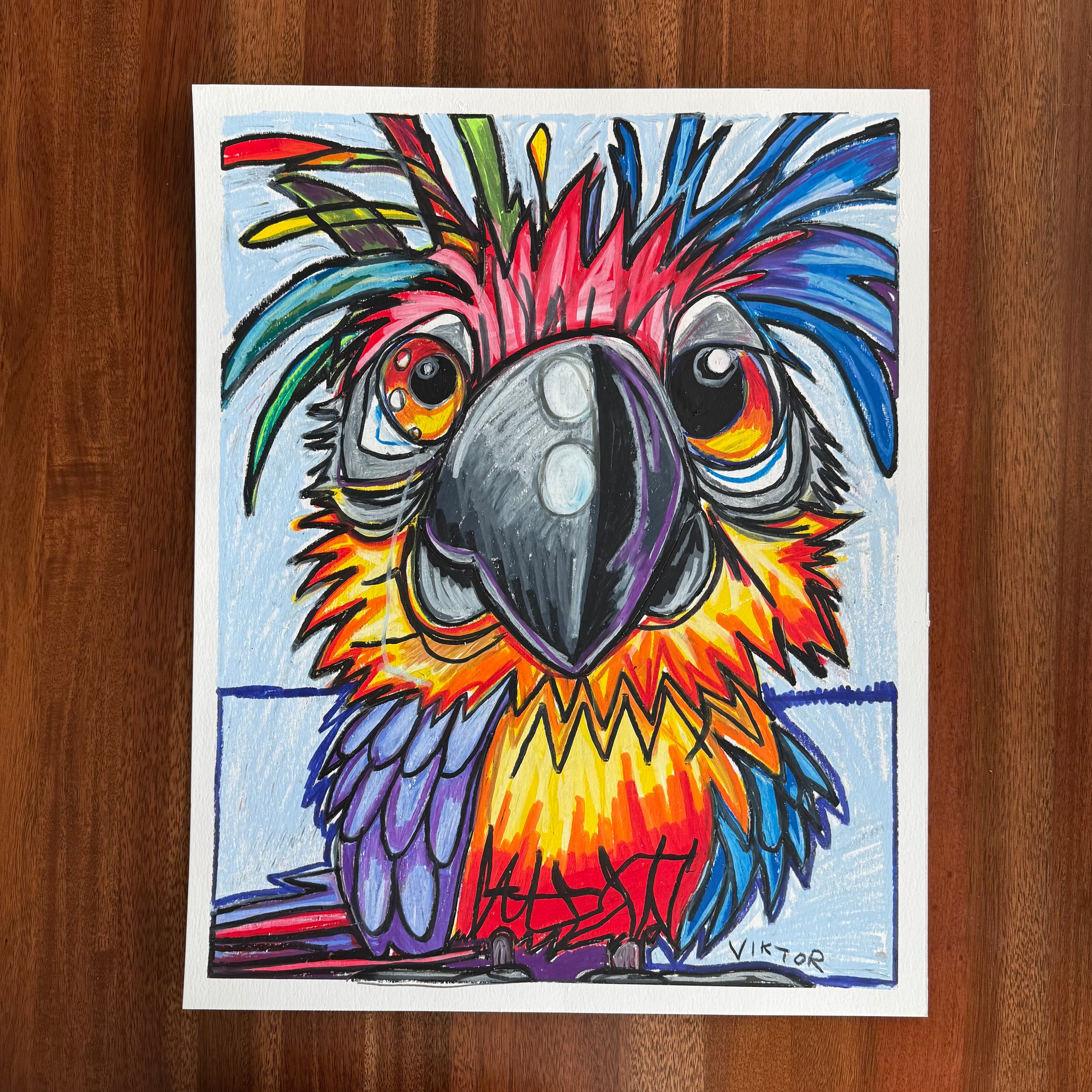 Crazy Parrot - ORIGINAL 16x20”