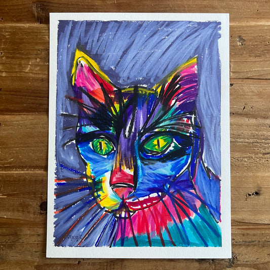 Colorful Cat - ORIGINAL 9x12"