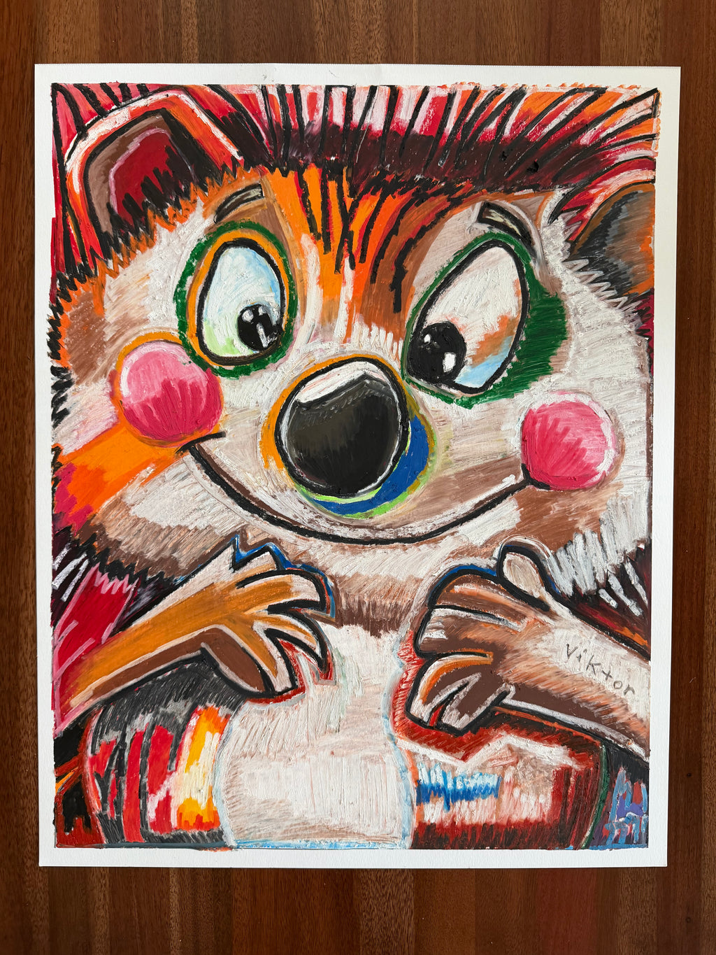 Spiky Sweetheart - ORIGINAL OIL PASTEL ARTWORK - 19x24" (video attached)