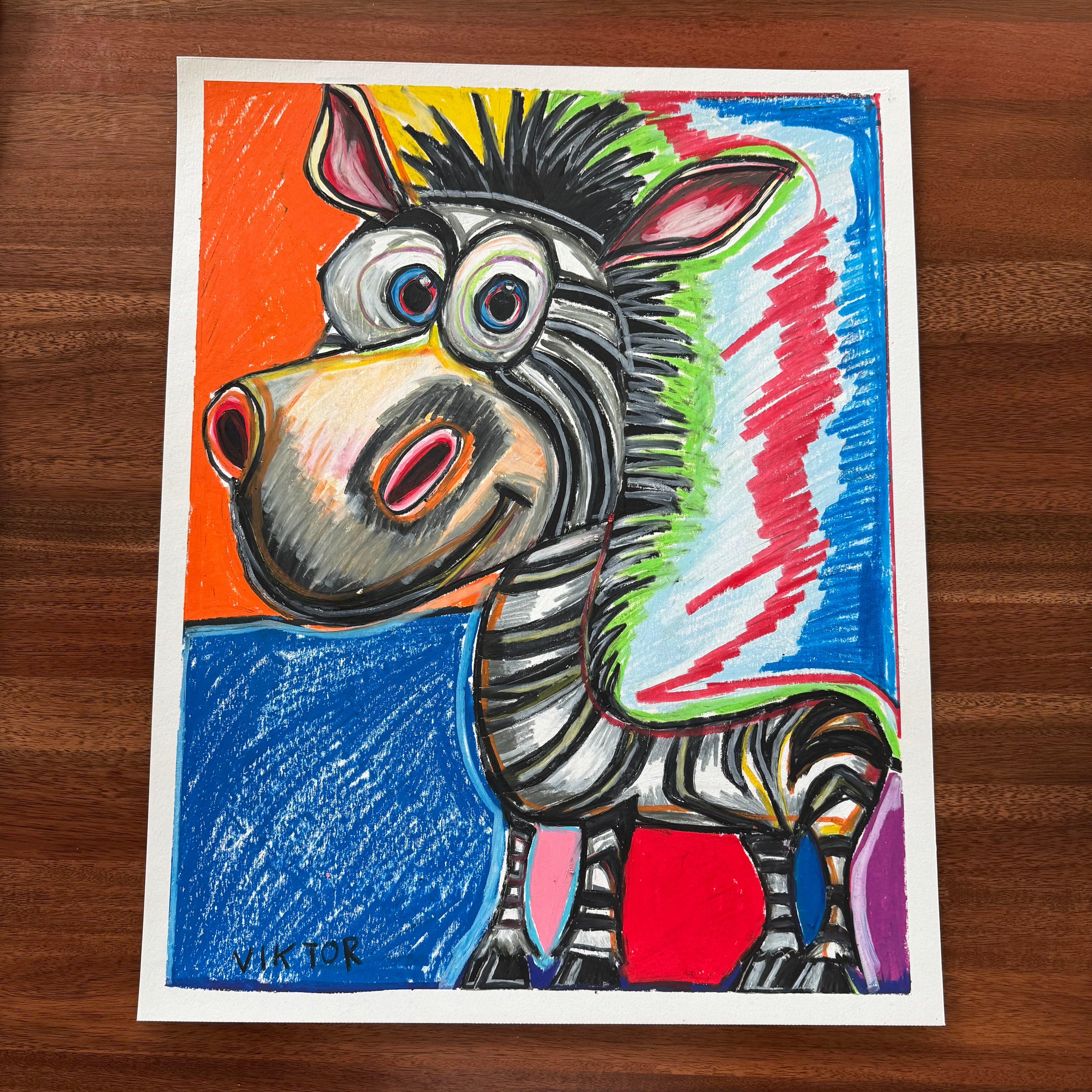 Cartoon Zebra - ORIGINAL 16x20” (video attached)