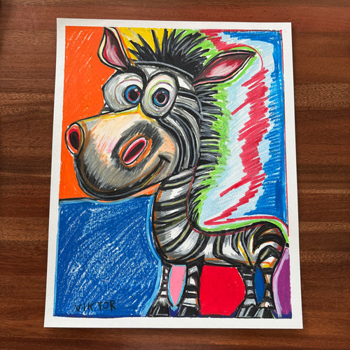 Cartoon Zebra - ORIGINAL 16x20” (video attached) - Vichy's Art