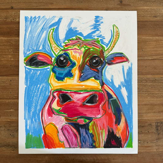 The Colorful Cow - ORIGINAL OIL PASTEL ARTWORK 14x17”