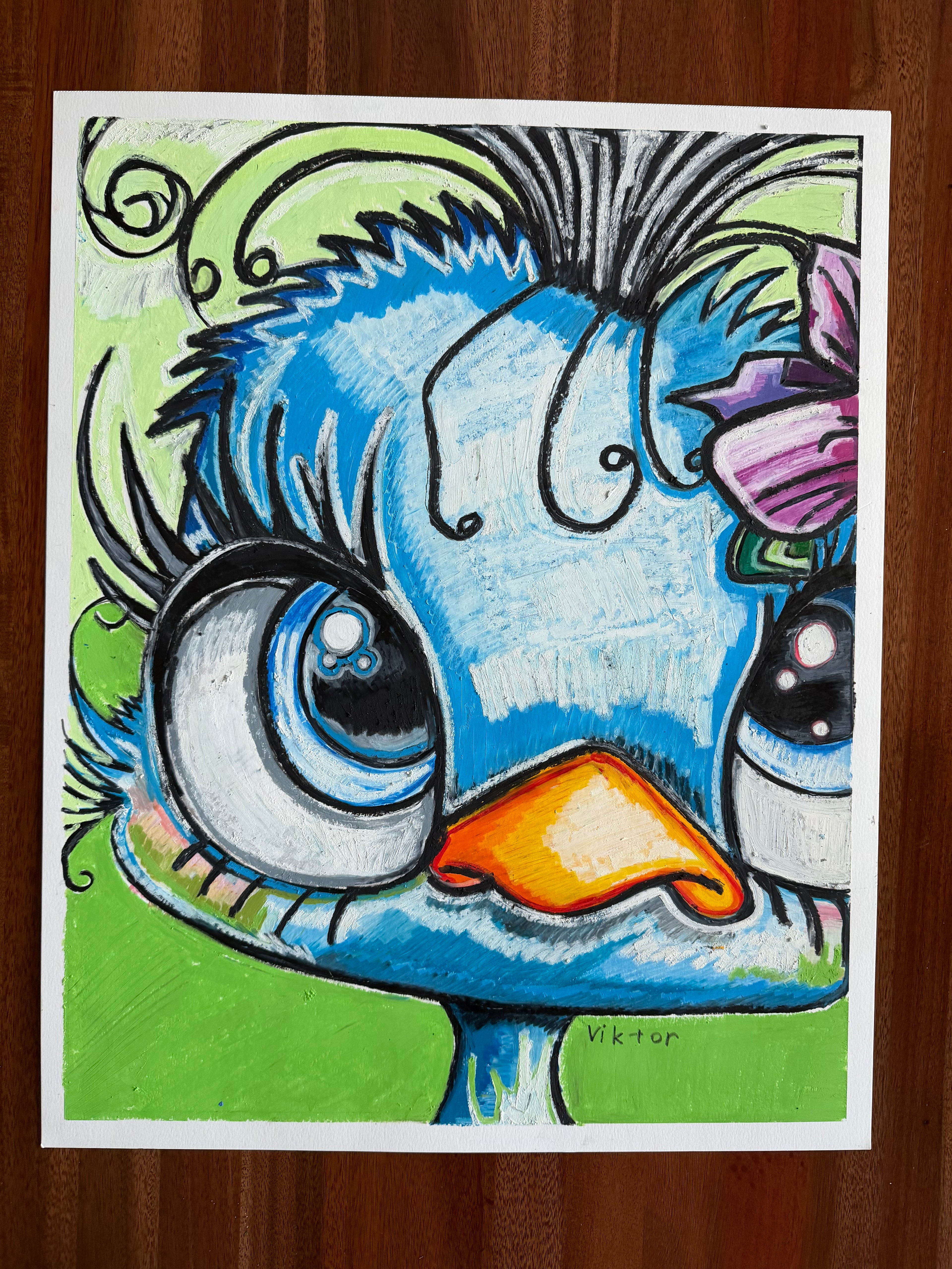 Cock-a-Doodle-Doo  - ORIGINAL OIL PASTEL ARTWORK - 19x24"