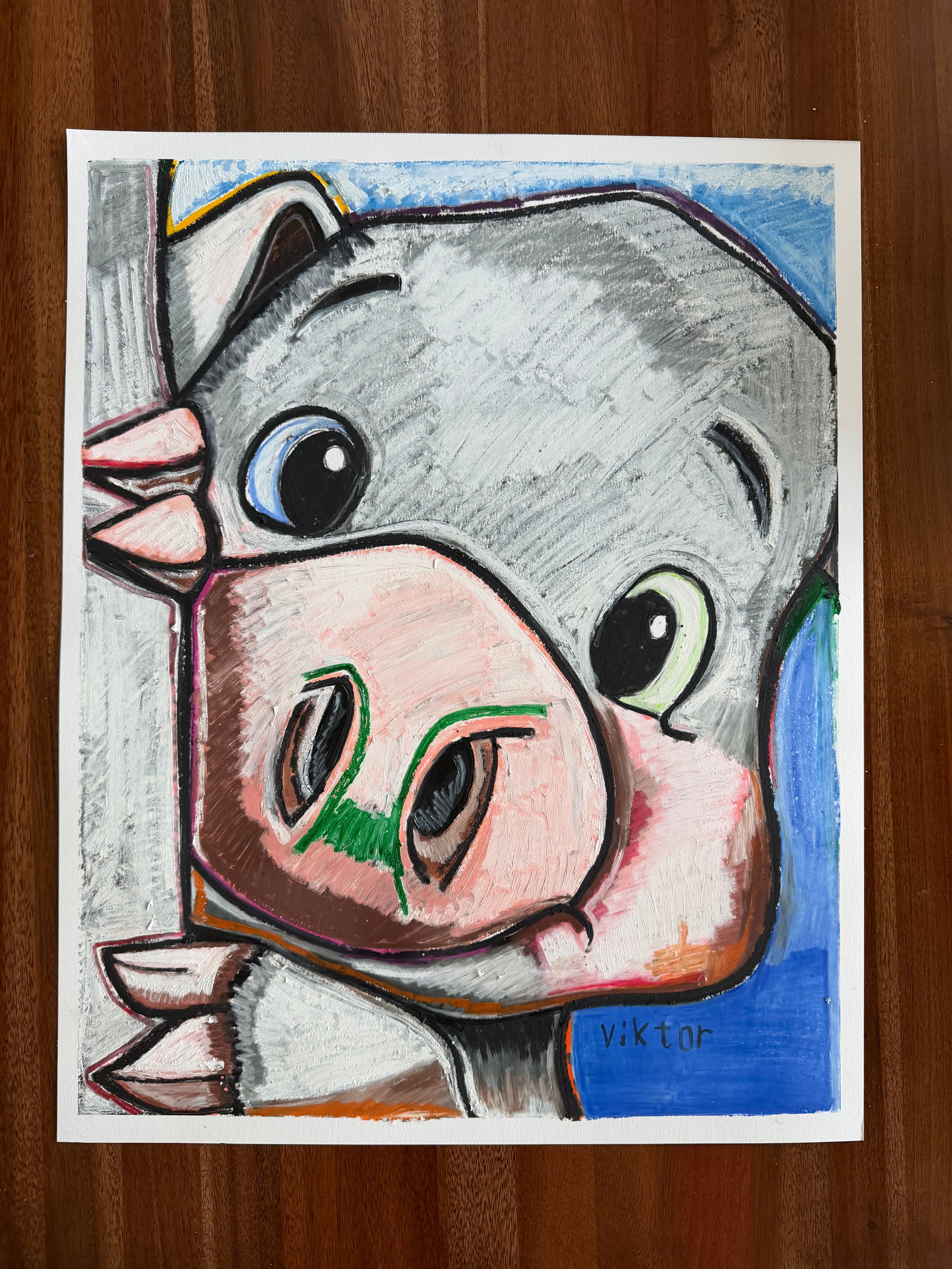 Peeking Pig - ORIGINAL OIL PASTEL ARTWORK - 19x24"
