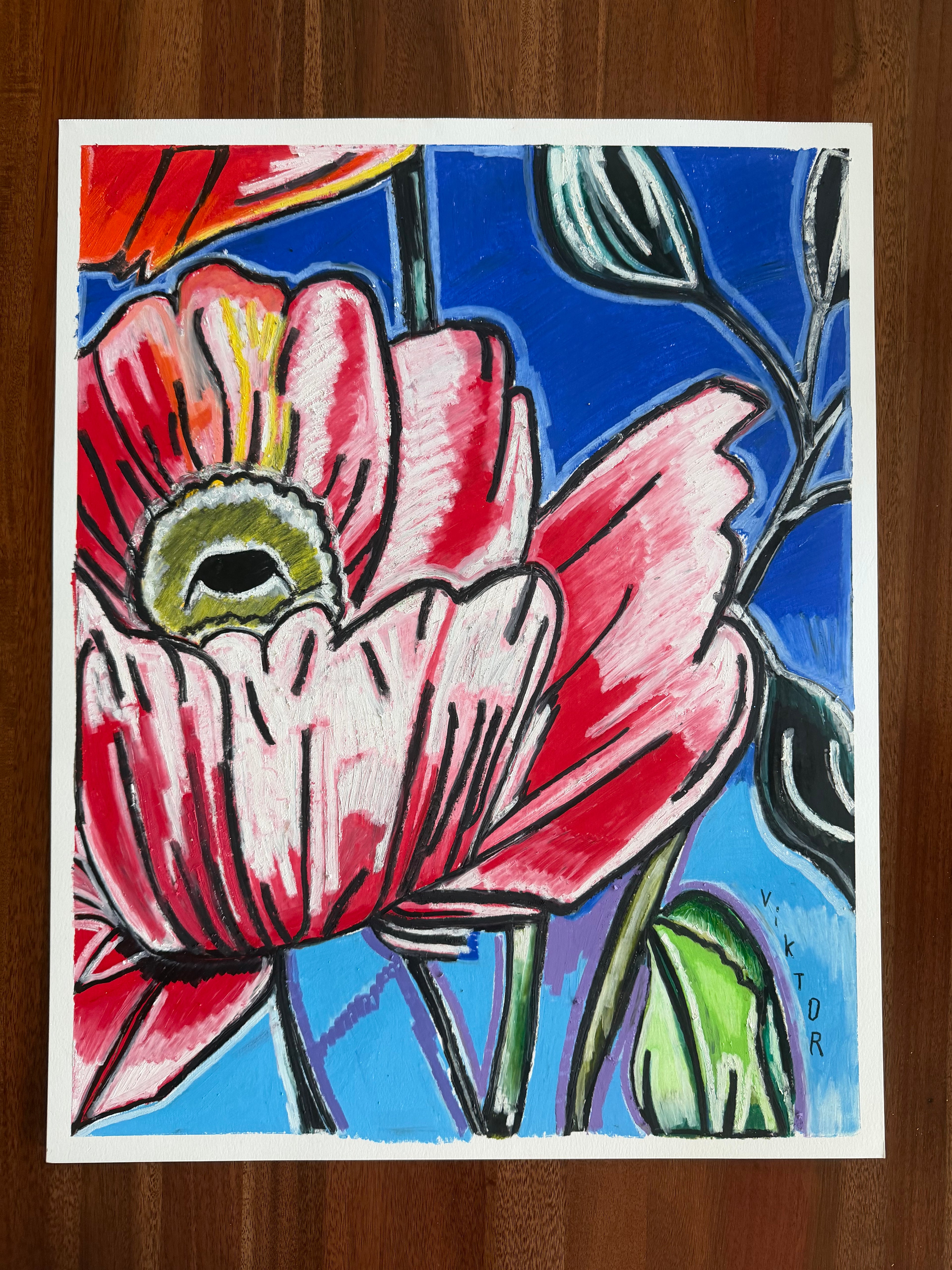 The Poppy's Charm - ORIGINAL OIL PASTEL ARTWORK - 19x24"