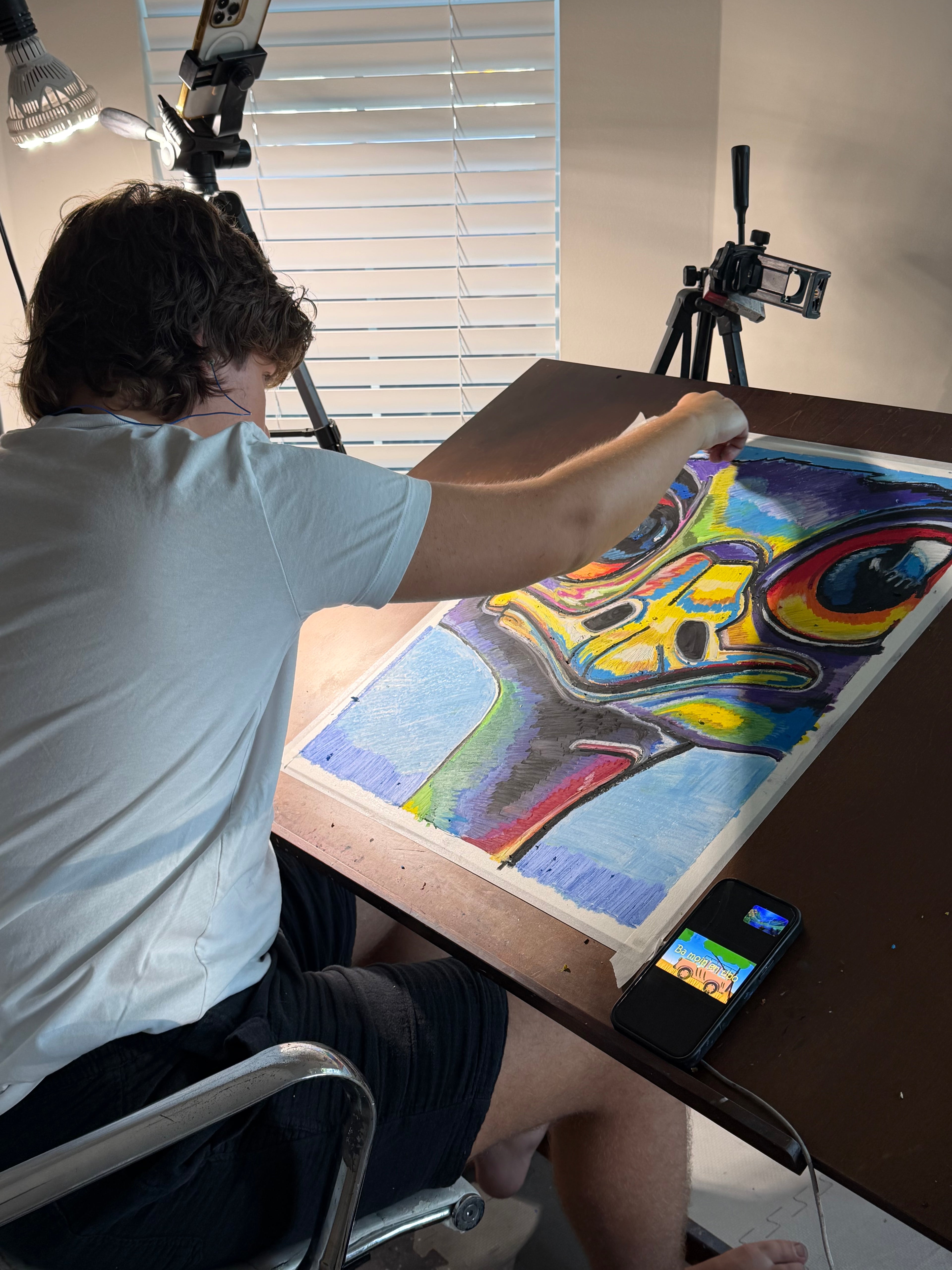 The Colorful Emu - ORIGINAL OIL PASTEL ARTWORK - 19x24" (video attached)