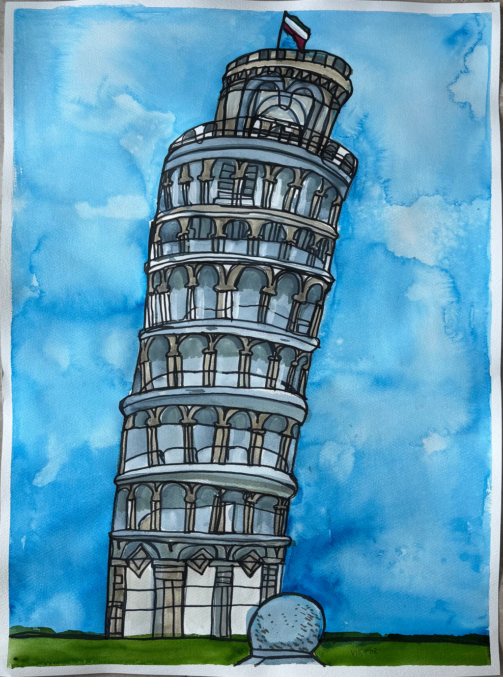 Pisa - ORIGINAL Watercolor artwork 22x30” (video attached)