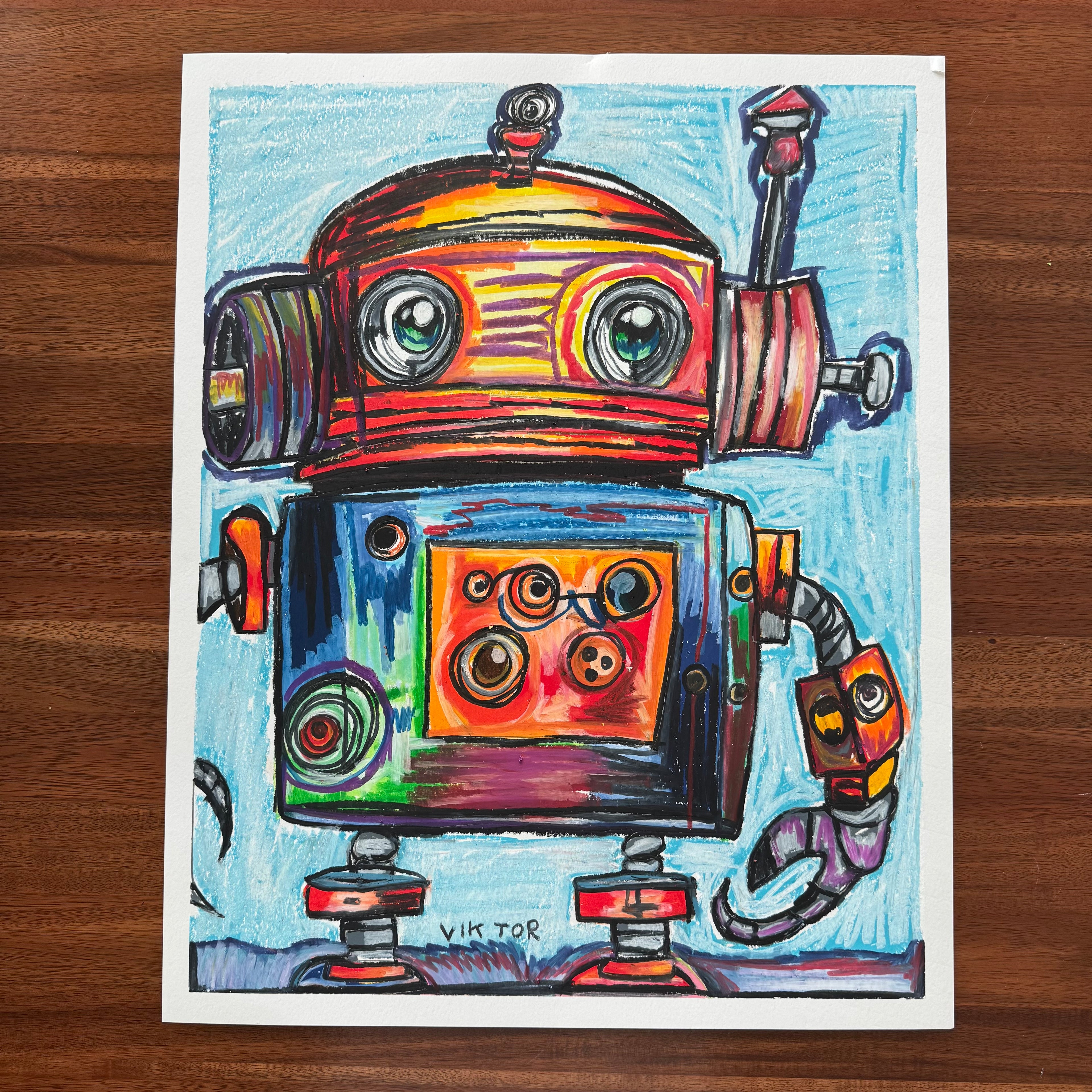 Robot - ORIGINAL OIL PASTEL ARTWORK - 16x20”