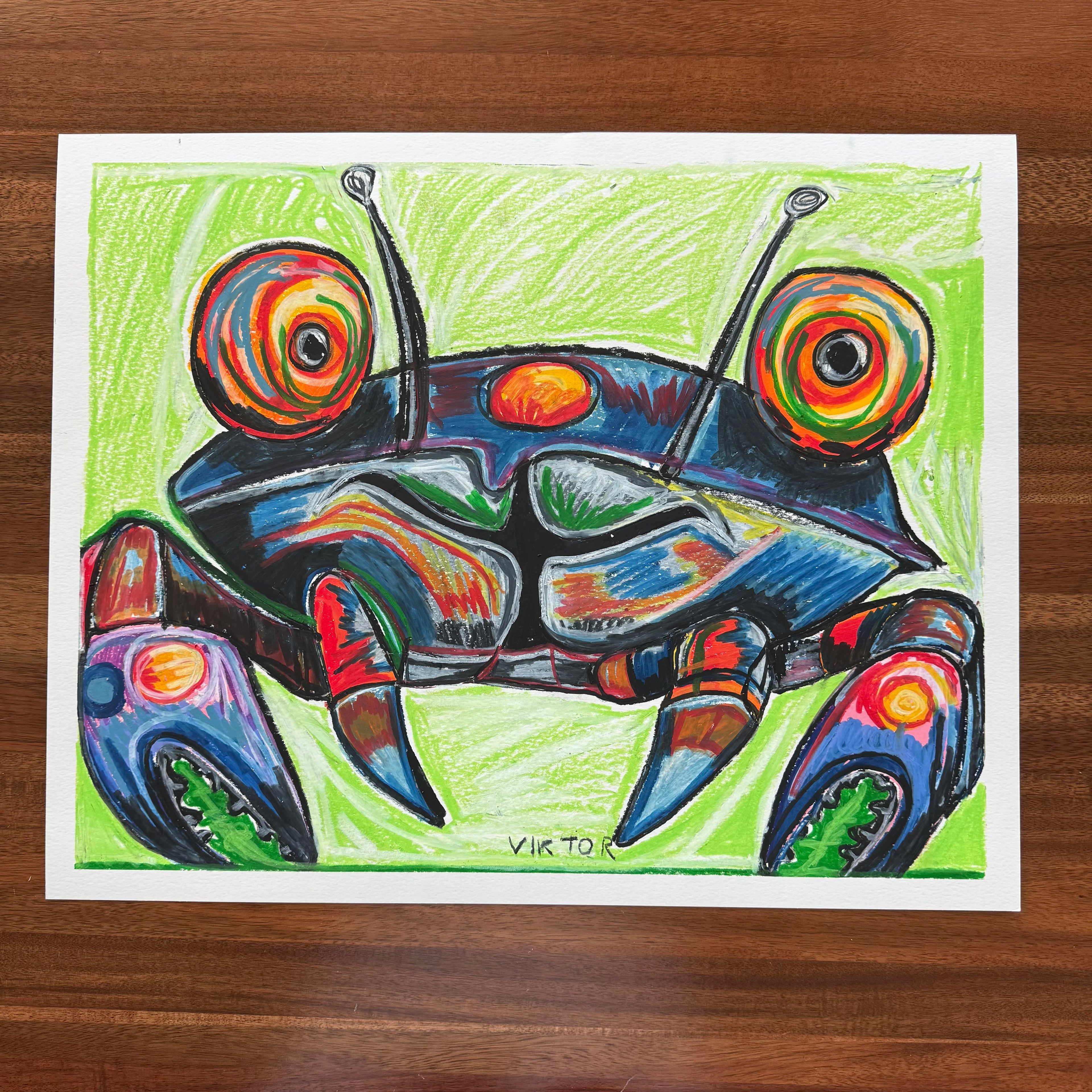 Mr Crab - ORIGINAL OIL PASTEL ARTWORK - 16x20”