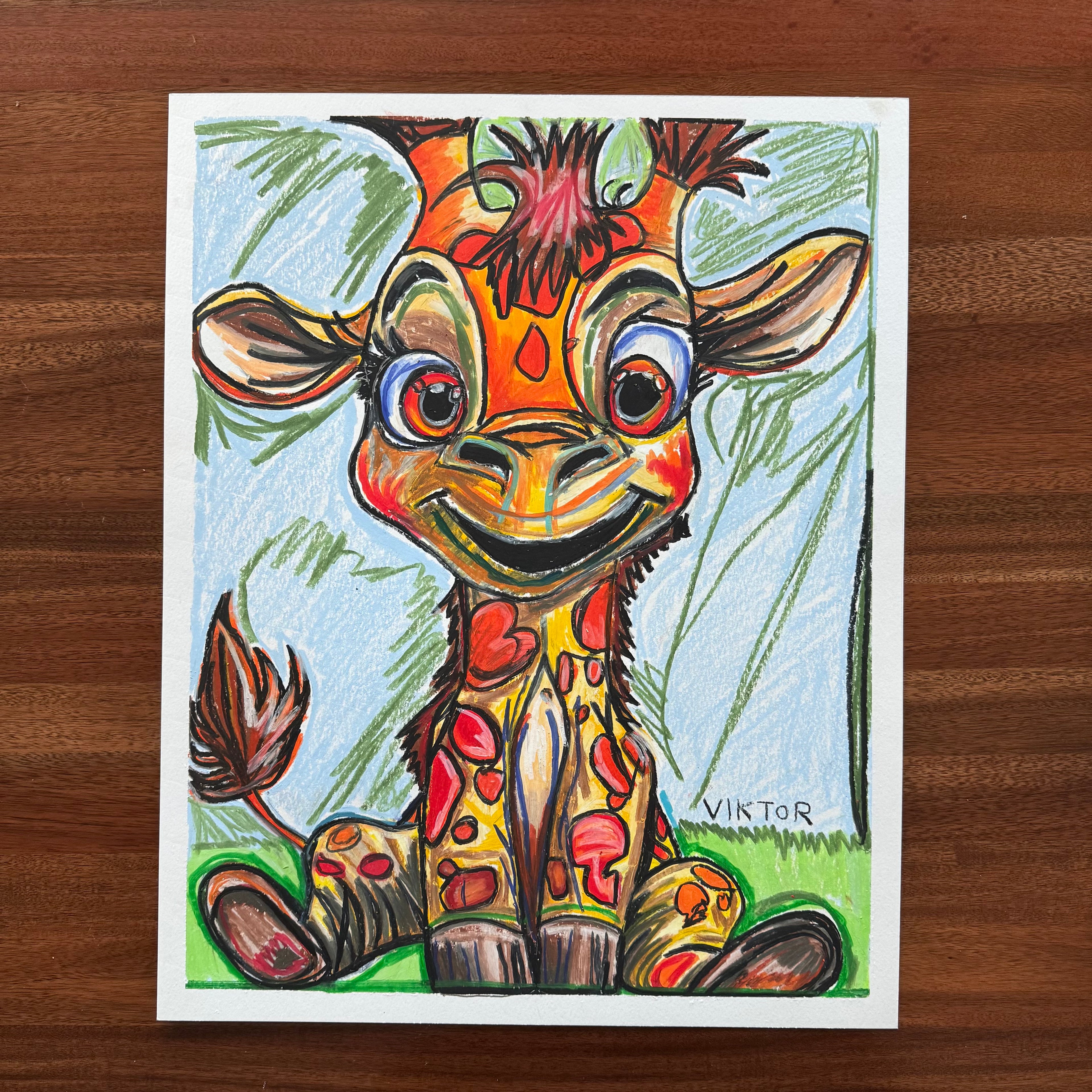Baby Giraffe - ORIGINAL OIL PASTEL ARTWORK - 16x20” (video attached)