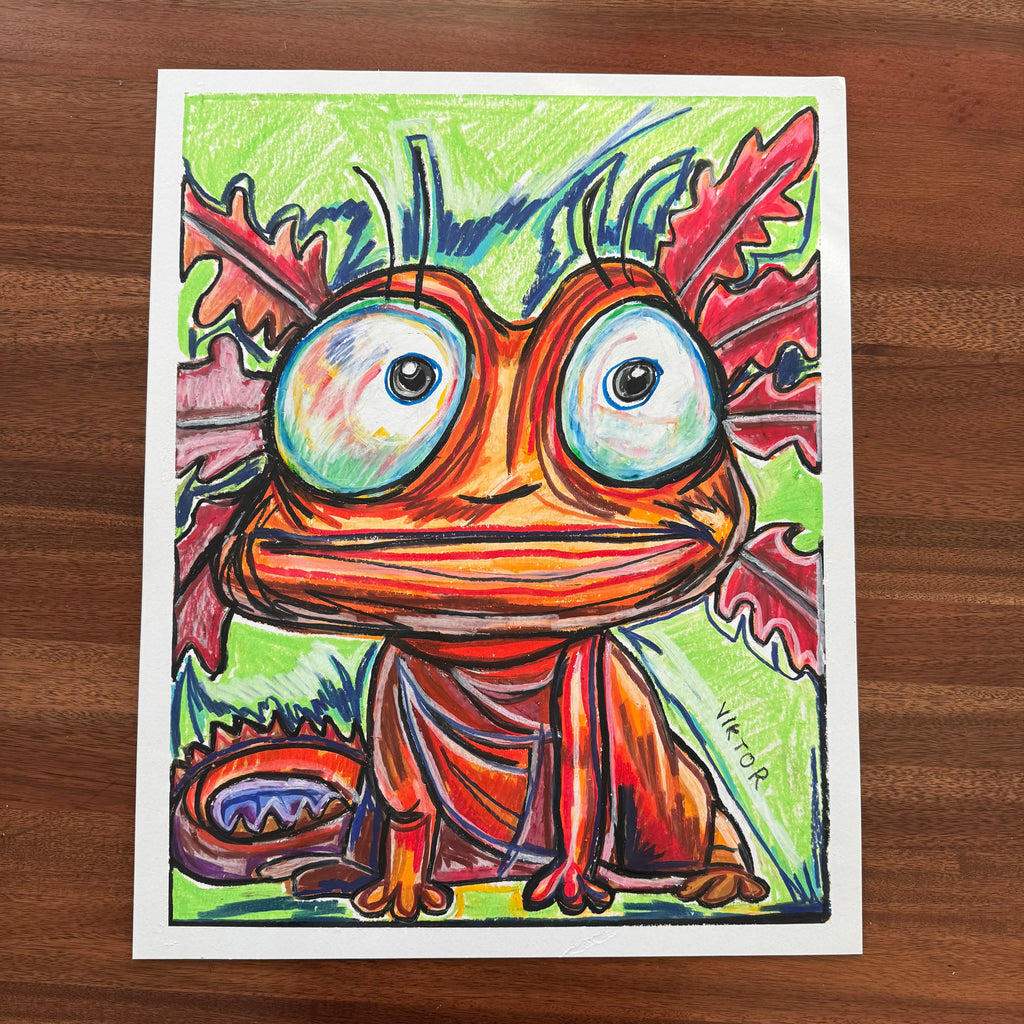 Axolotl - ORIGINAL OIL PASTEL ARTWORK - 16x20” (video attached)