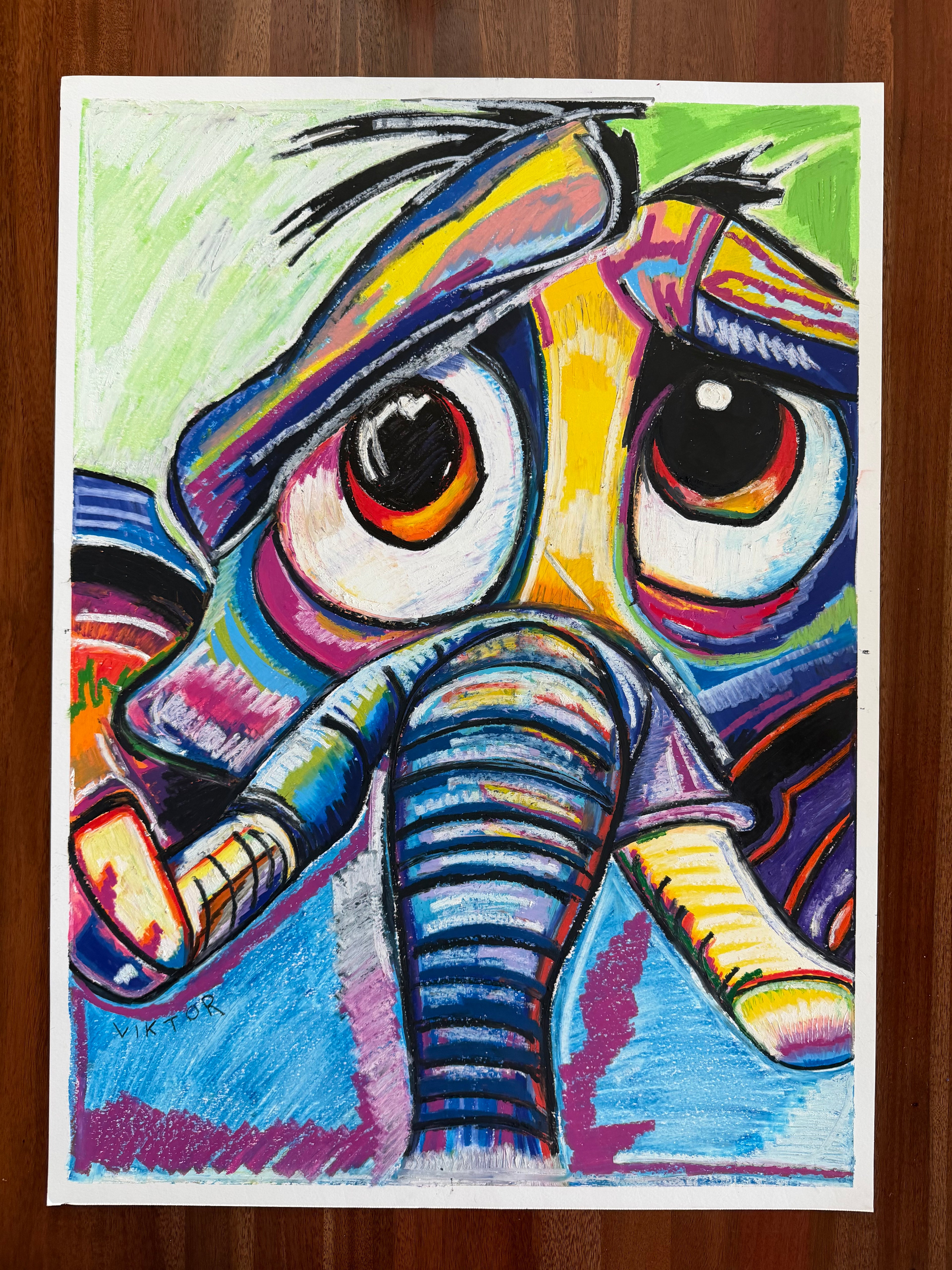 Trunk Tales -  Original oil pastels Artwork - 22x30"