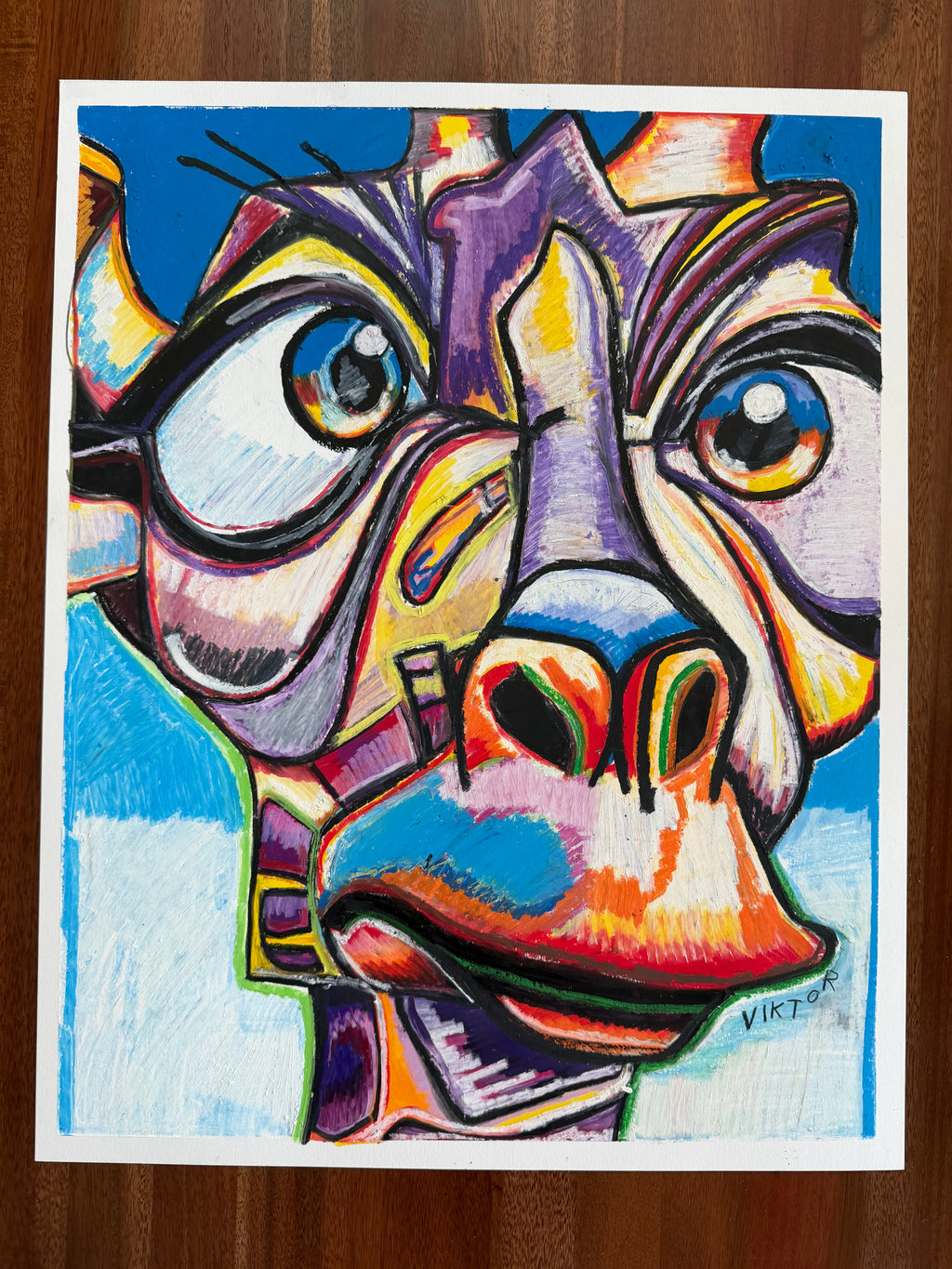 Giraffa Violetta - ORIGINAL OIL PASTEL ARTWORK - 19x24" (video attached) (Copy)