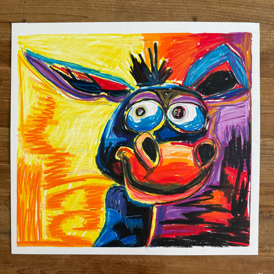 Wookey Dookey Donkey - ORIGINAL OIL PASTEL - 19x18”