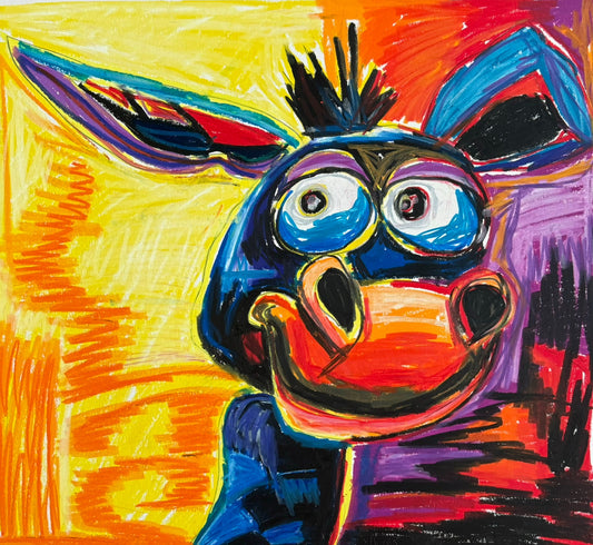 Wookey Dookey Donkey - ORIGINAL OIL PASTEL - 19x18”