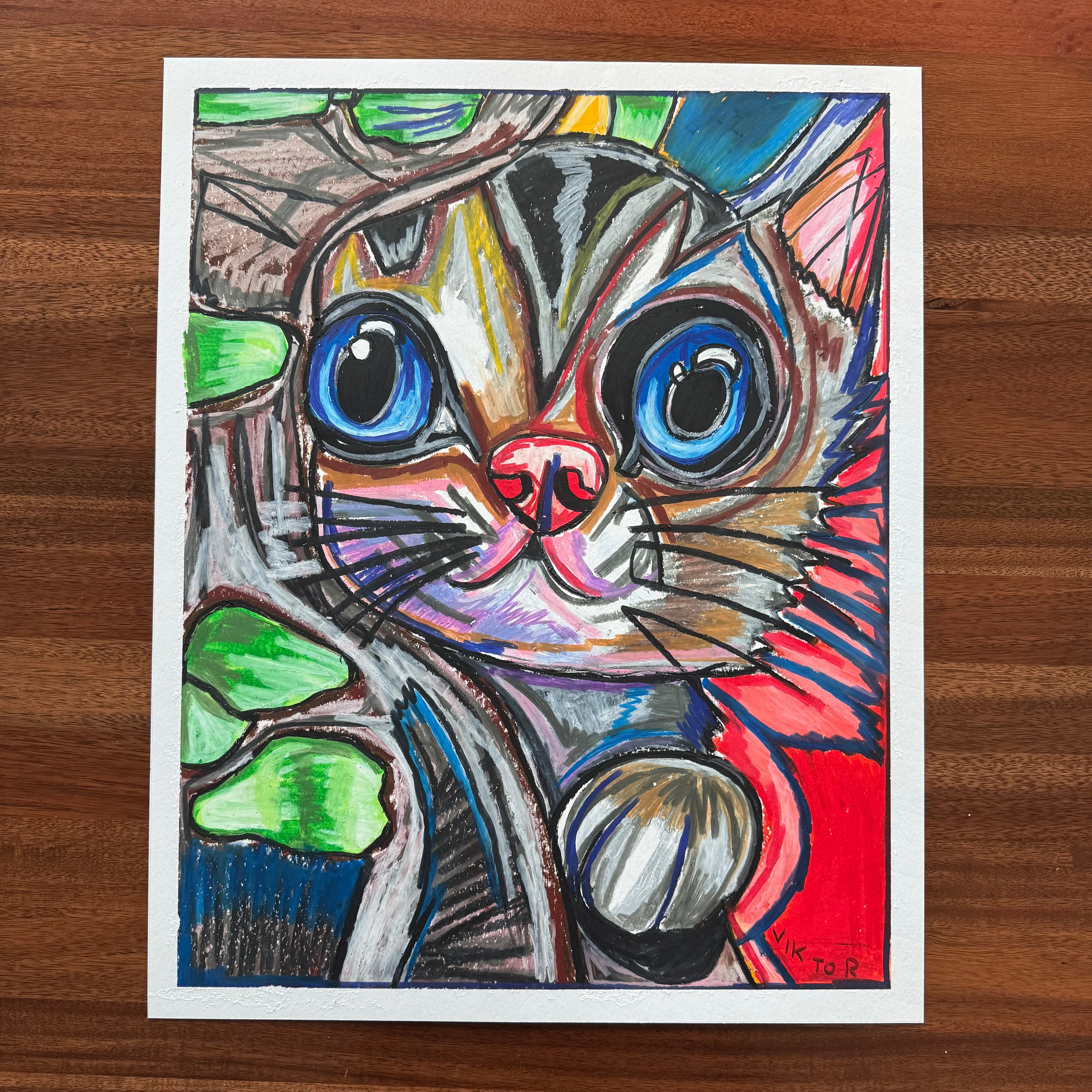 Hi Kitty - ORIGINAL OIL PASTEL ARTWORK - 16x20”