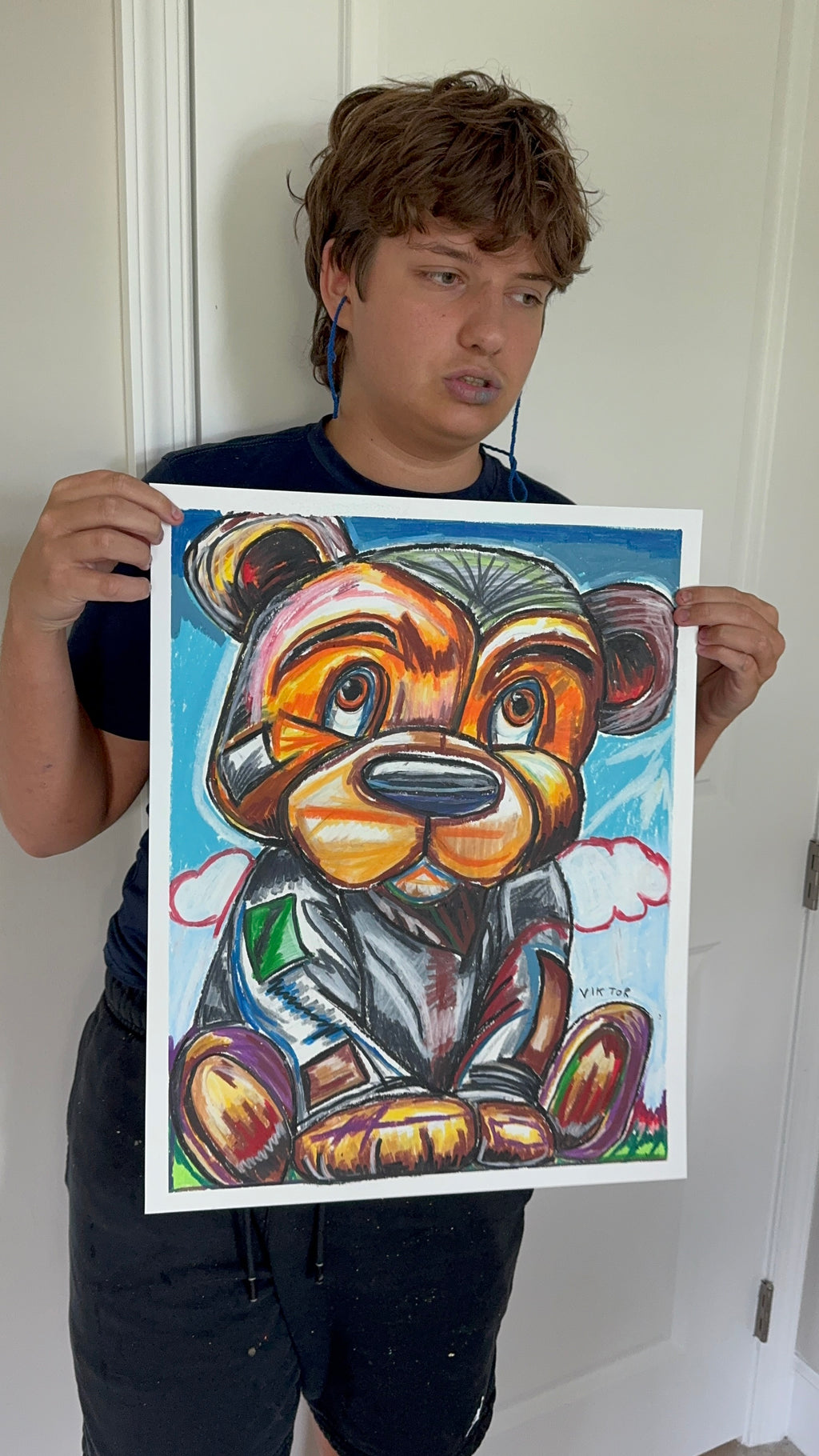 Fluffy - ORIGINAL OIL PASTEL ARTWORK - 16x20" (video attached)