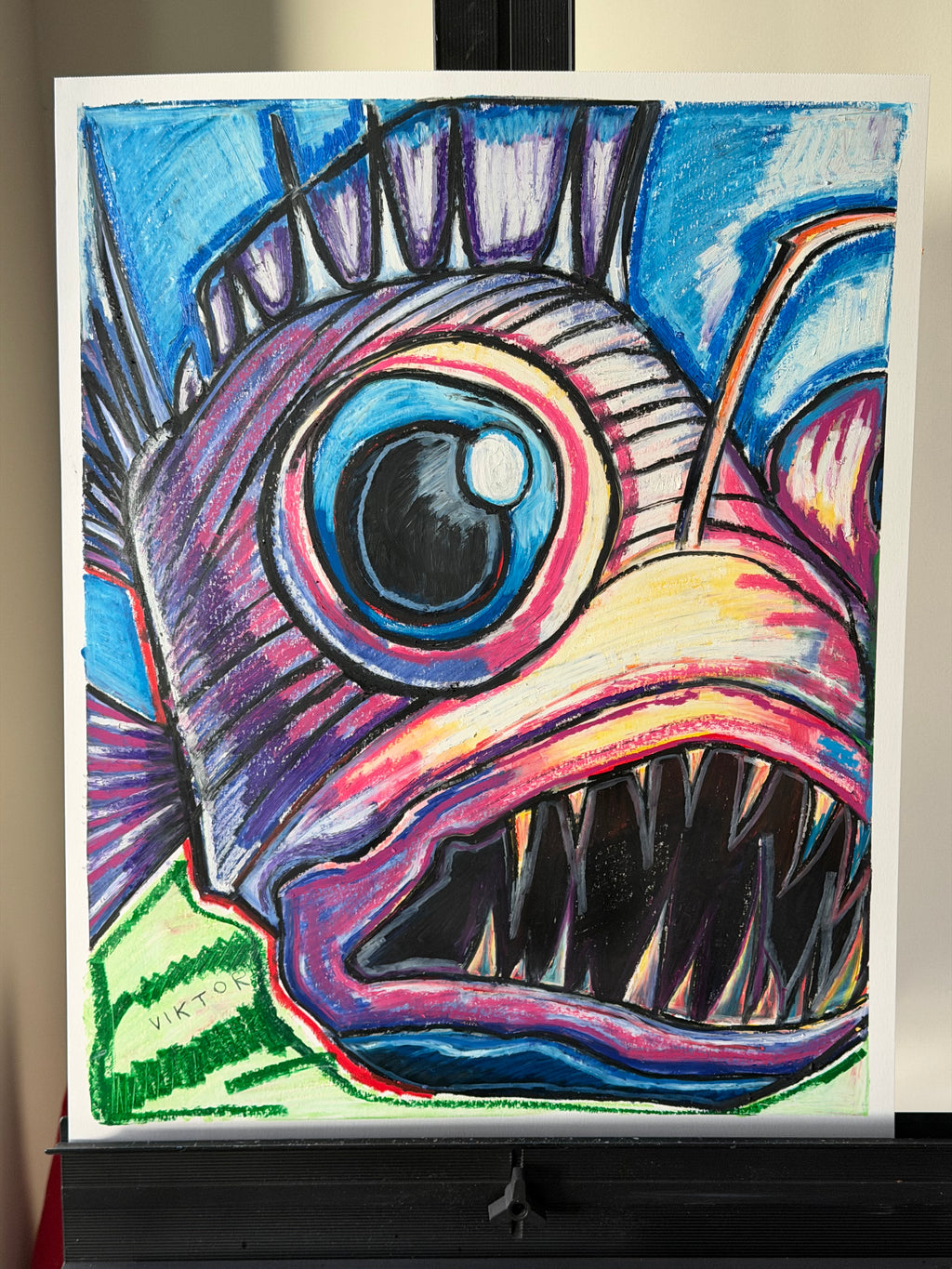 Angler Fish - Original oil pastels artwork 19x24” (video attached)