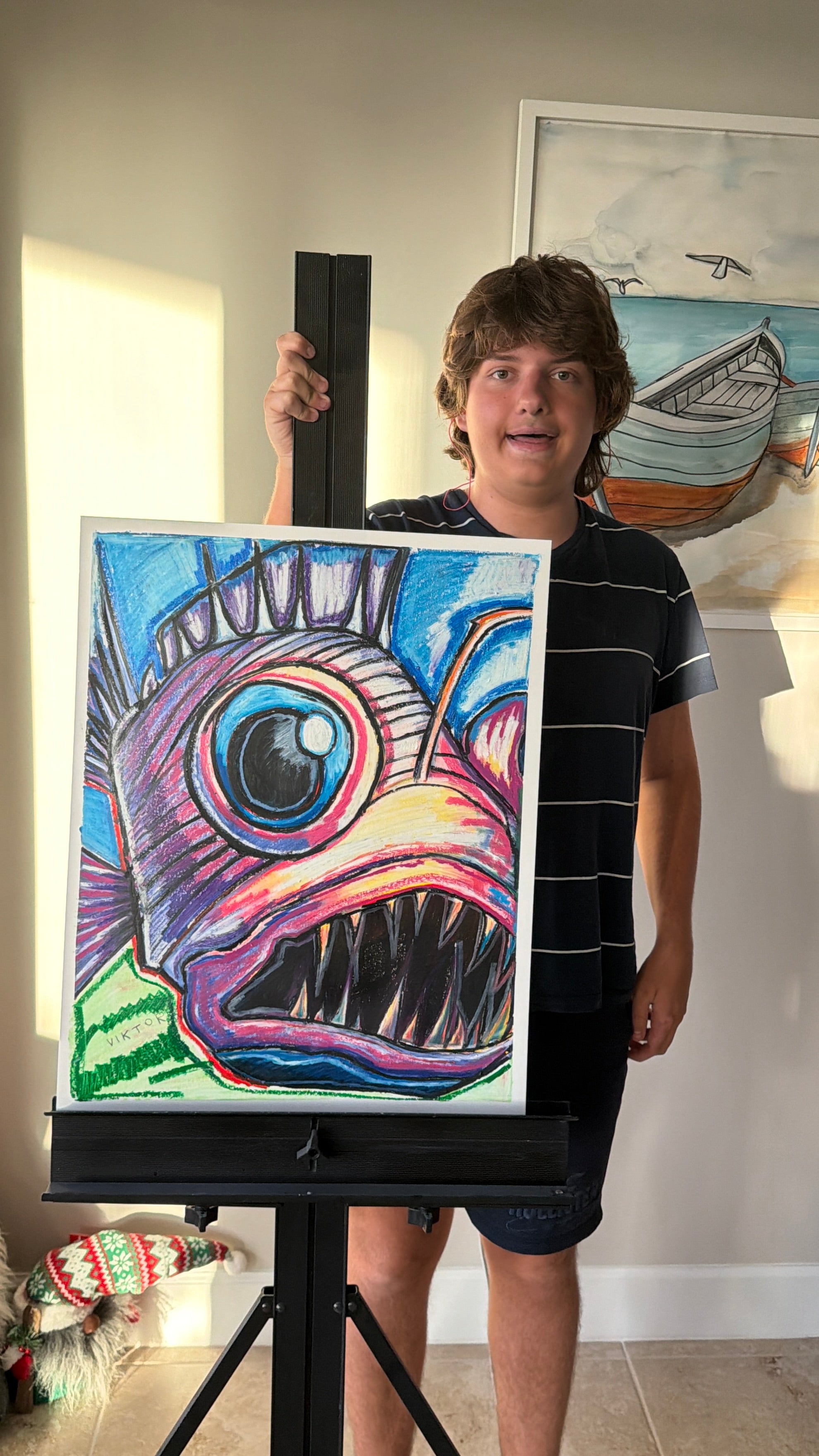 Angler Fish - Original oil pastels artwork 19x24” (video attached)