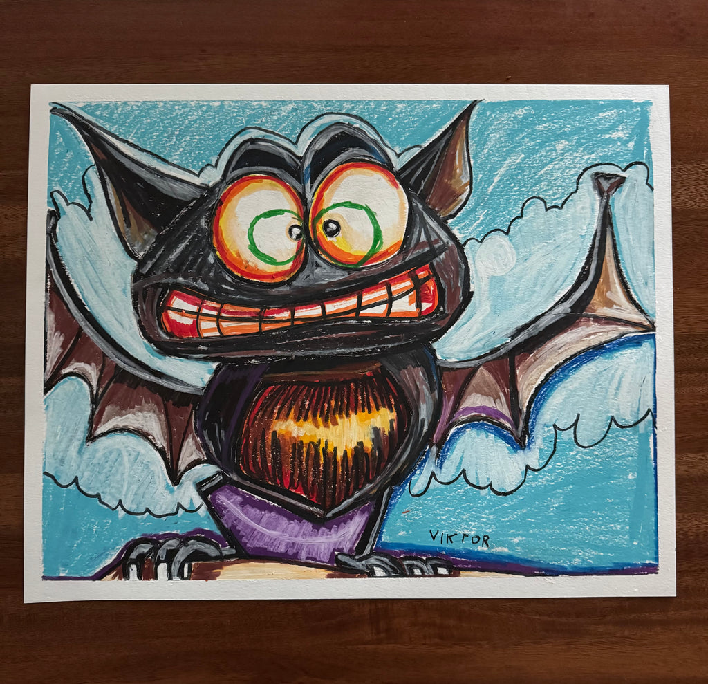Bat - ORIGINAL OIL PASTEL ARTWORK - 16x20" (video attached)