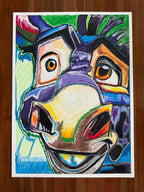 The Blue Donkey - ORIGINAL OIL PASTEL ARTWORK - 22x30"