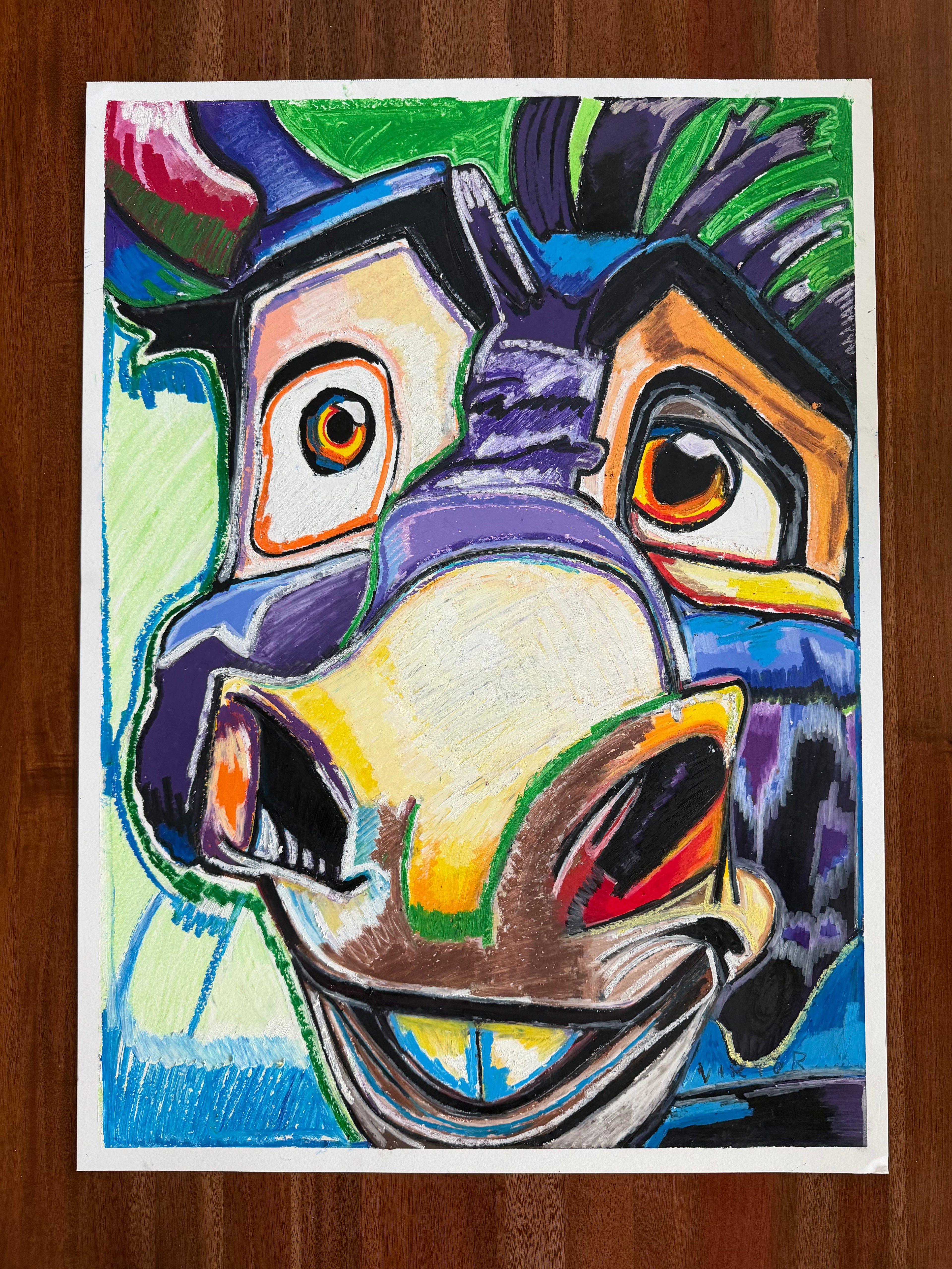 The Blue Donkey - ORIGINAL OIL PASTEL ARTWORK - 22x30"