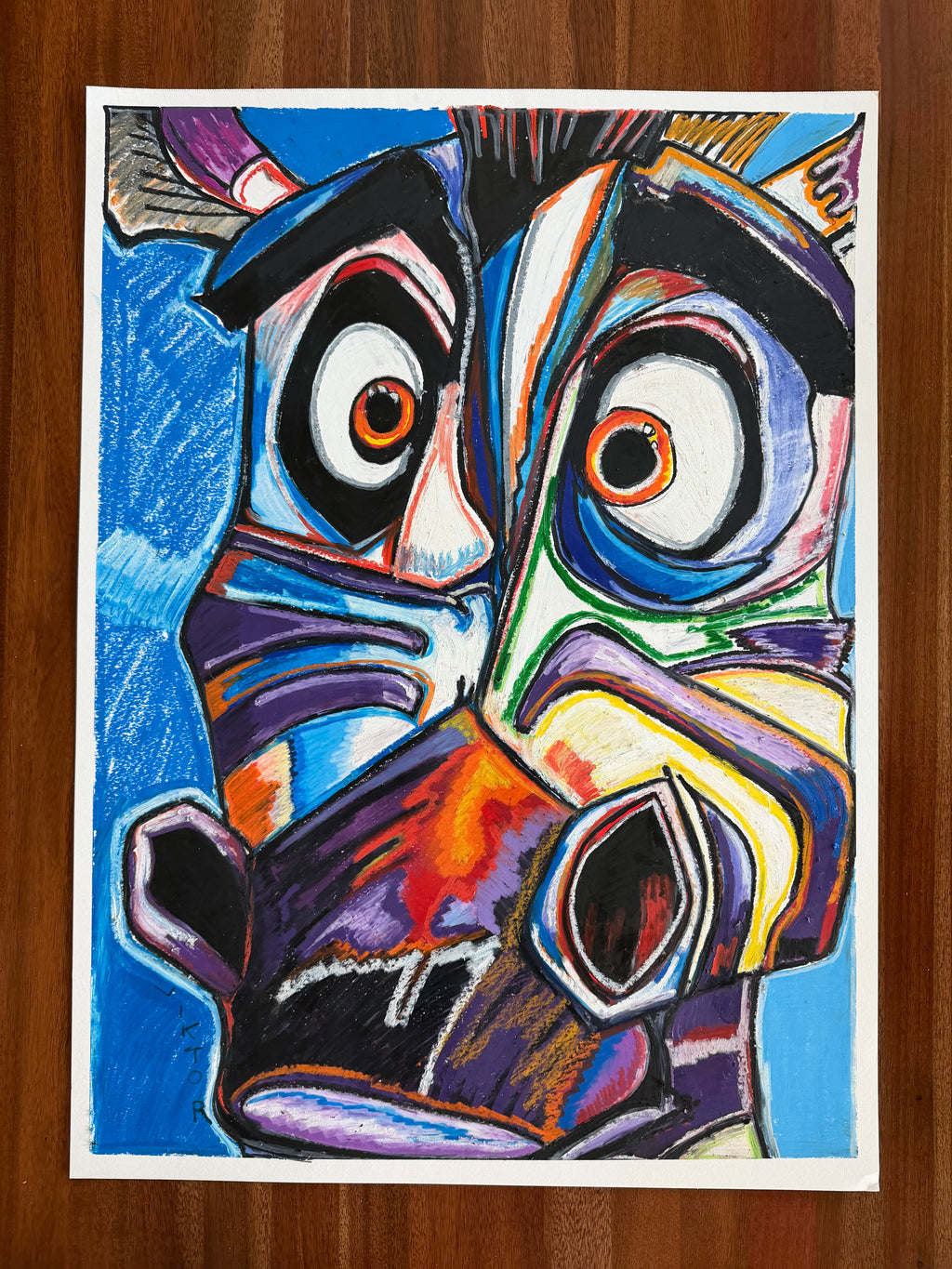 Zebra in Violet - ORIGINAL OIL PASTEL ARTWORK - 22x30" (see the video)