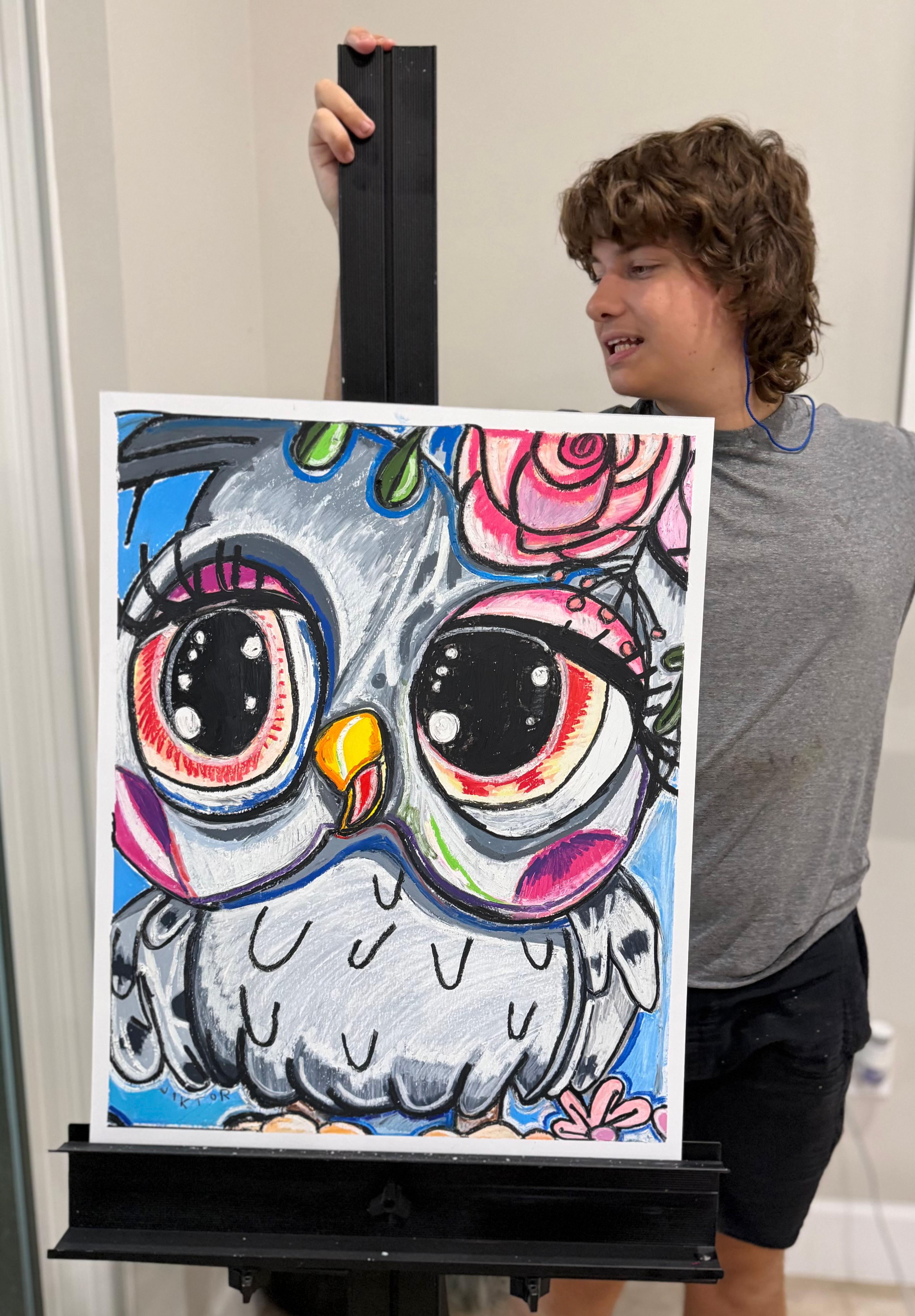 Lady Owl - ORIGINAL OIL PASTEL ARTWORK - 19x24" (video attached)