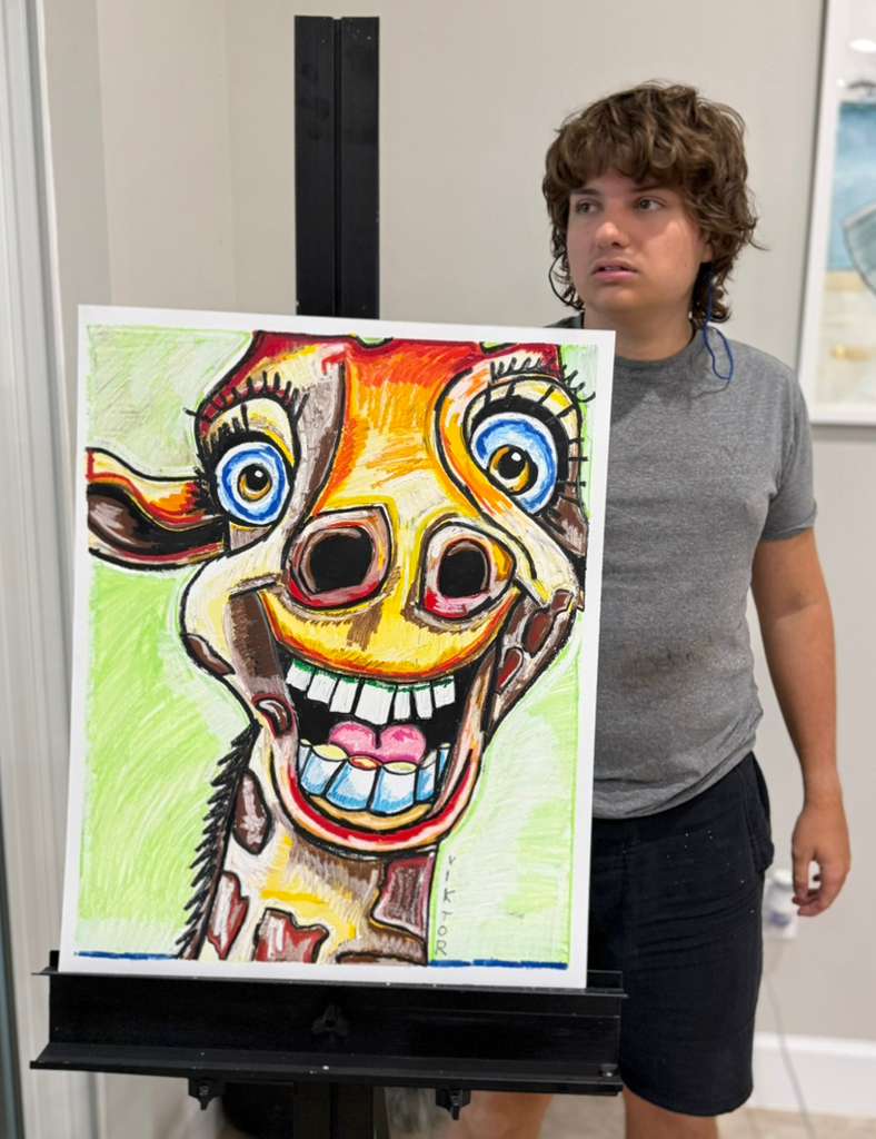 Happy Giraffe - ORIGINAL OIL PASTEL ARTWORK - 19x24"