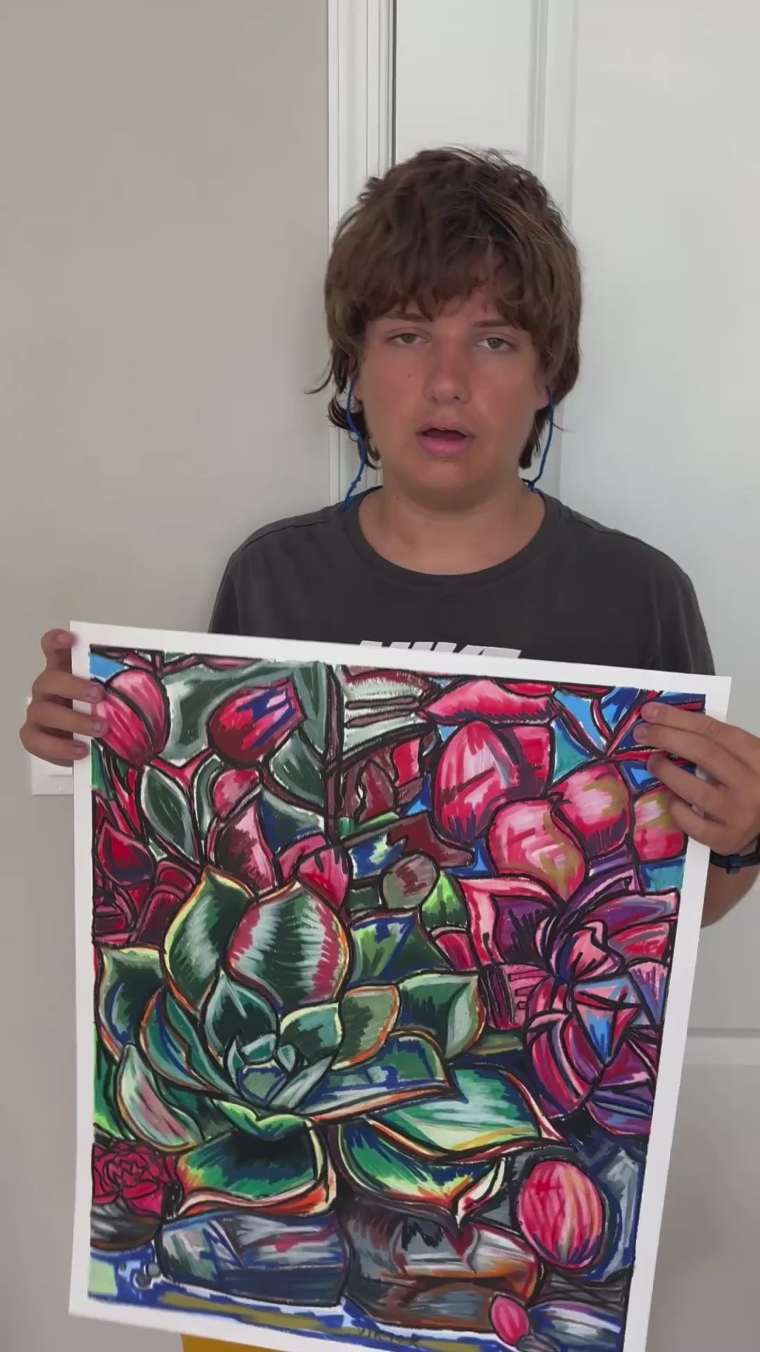 Succulent Rock Garden - ORIGINAL OIL PASTEL ARTWORK - 19x24"(video attached)