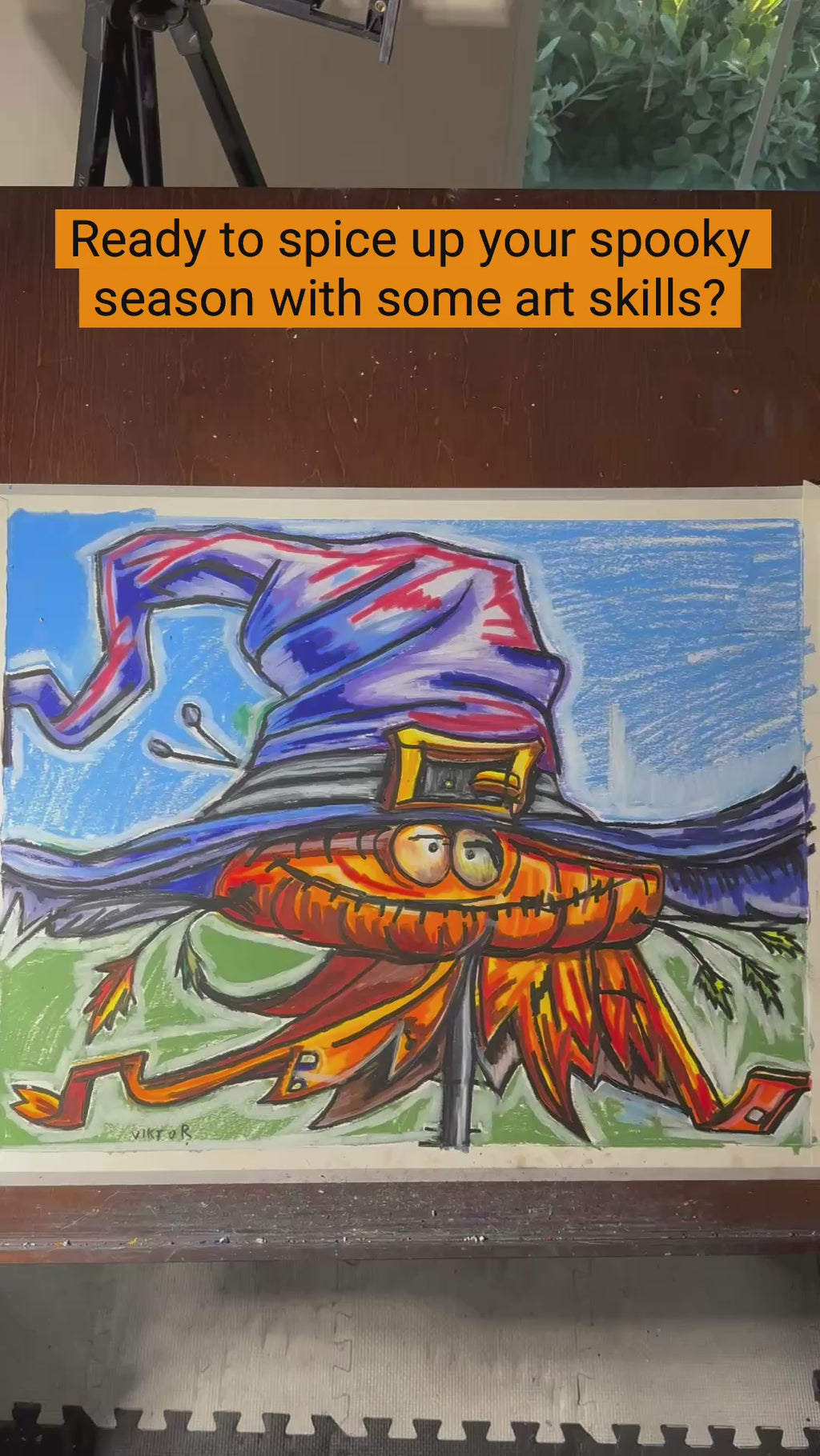 Halloween Pumpkin - ORIGINAL OIL PASTEL ARTWORK - 19x24" (video attached)