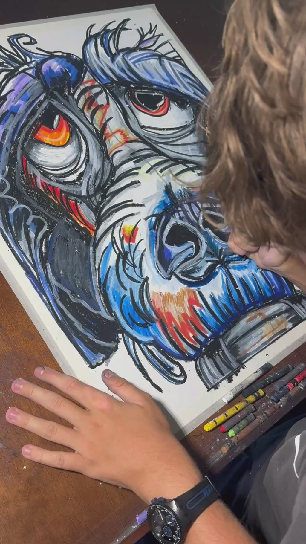 Portugese Water Dog - ORIGINAL OIL PASTEL ARTWORK - 19x24" (video attached)