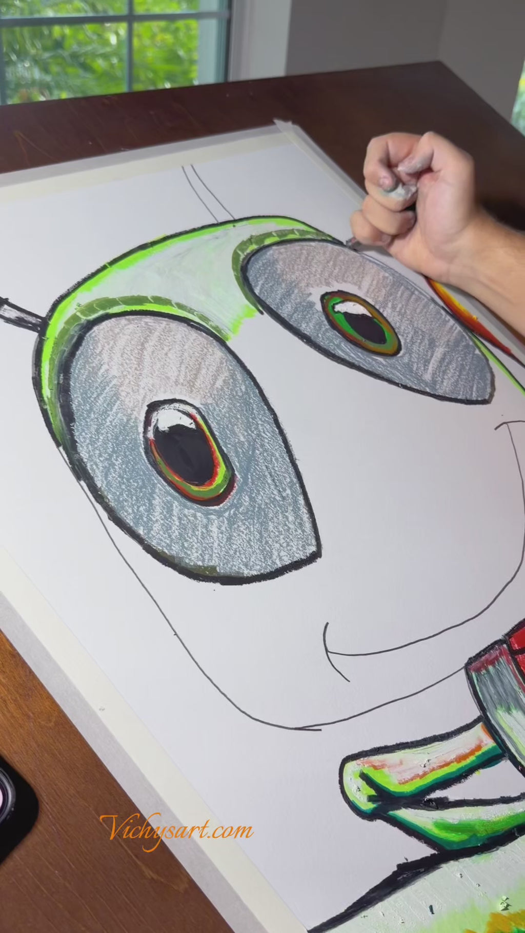The Whimsy Grasshopper - ORIGINAL OIL PASTEL ARTWORK - 19x24"
