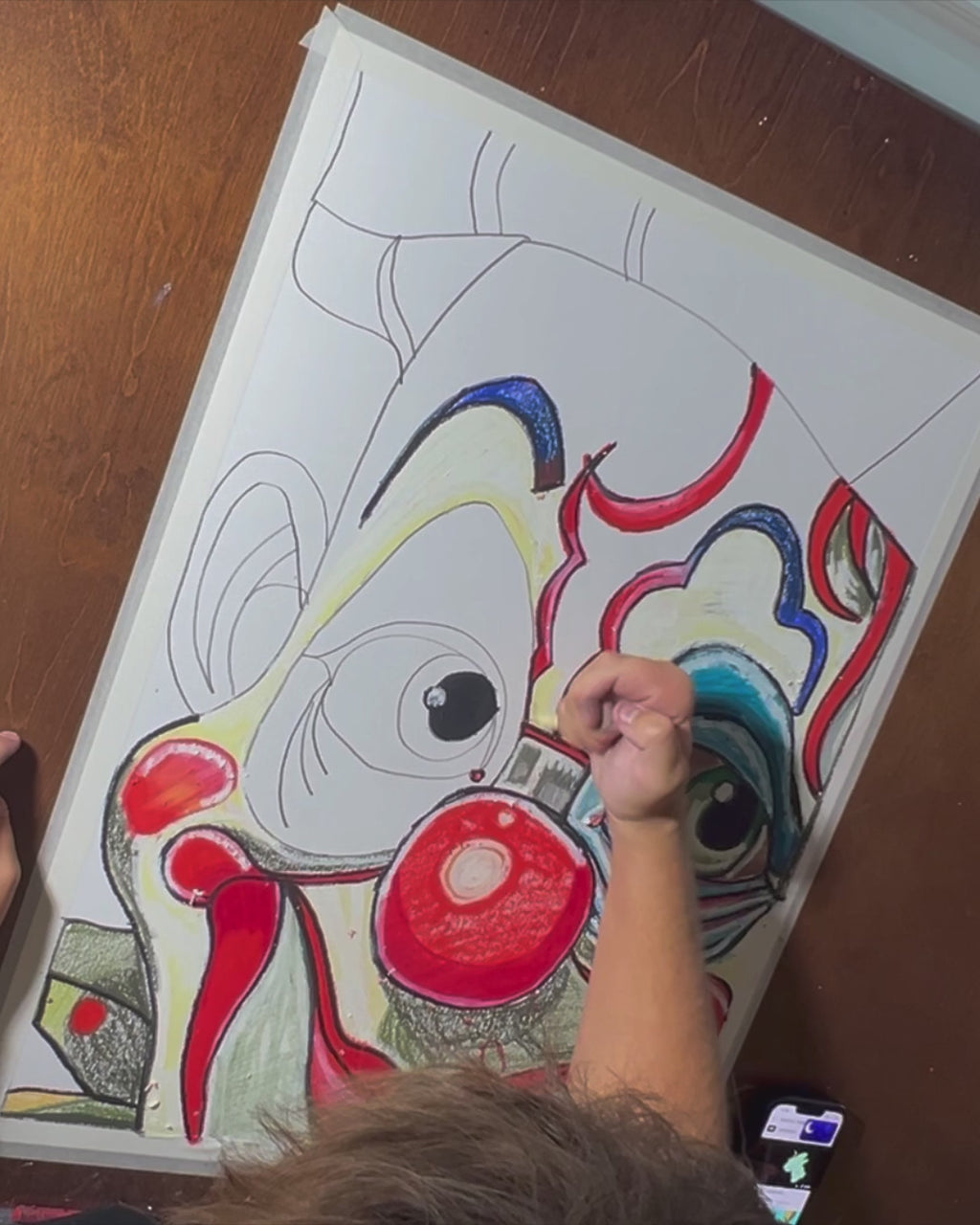Red Nose and Big Dreams - ORIGINAL OIL PASTEL ARTWORK - 19x24" (video attached)