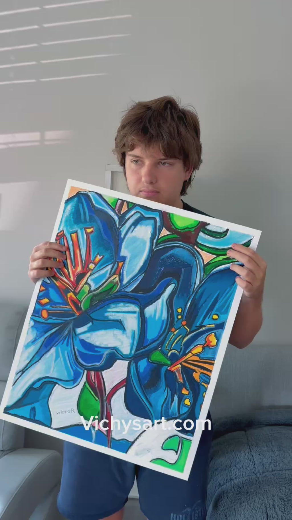 Blue Serenity - ORIGINAL OIL PASTEL ARTWORK - 19x24" (video attached)