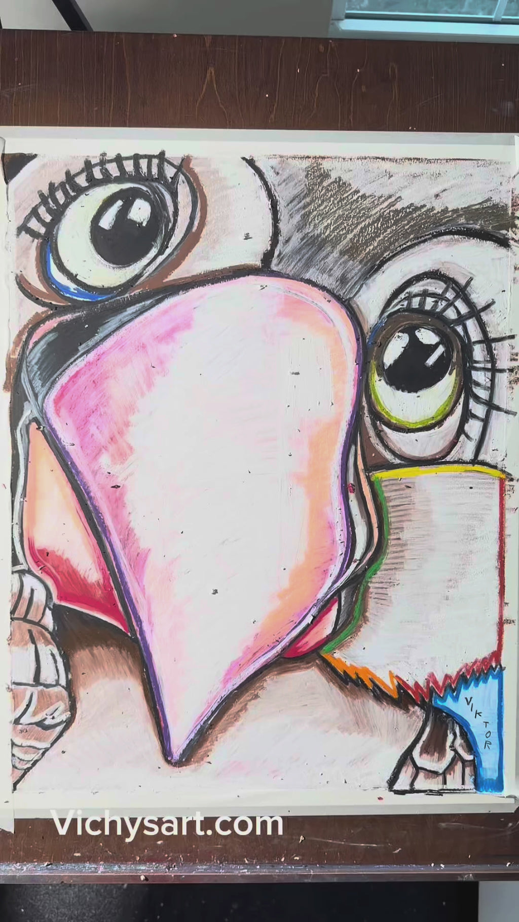 Big Eyed Beauty - ORIGINAL OIL PASTEL ARTWORK - 19x24" (video attached)