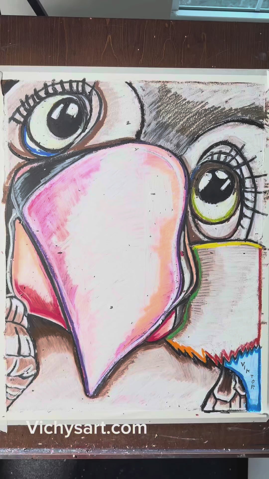 Big Eyed Beauty - ORIGINAL OIL PASTEL ARTWORK - 19x24" (video attached)