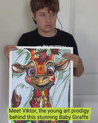Baby Giraffe - ORIGINAL OIL PASTEL ARTWORK - 16x20” (video attached)