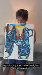 Kicks in Blue  - ORIGINAL OIL PASTEL ARTWORK - 19x24" (video attached)