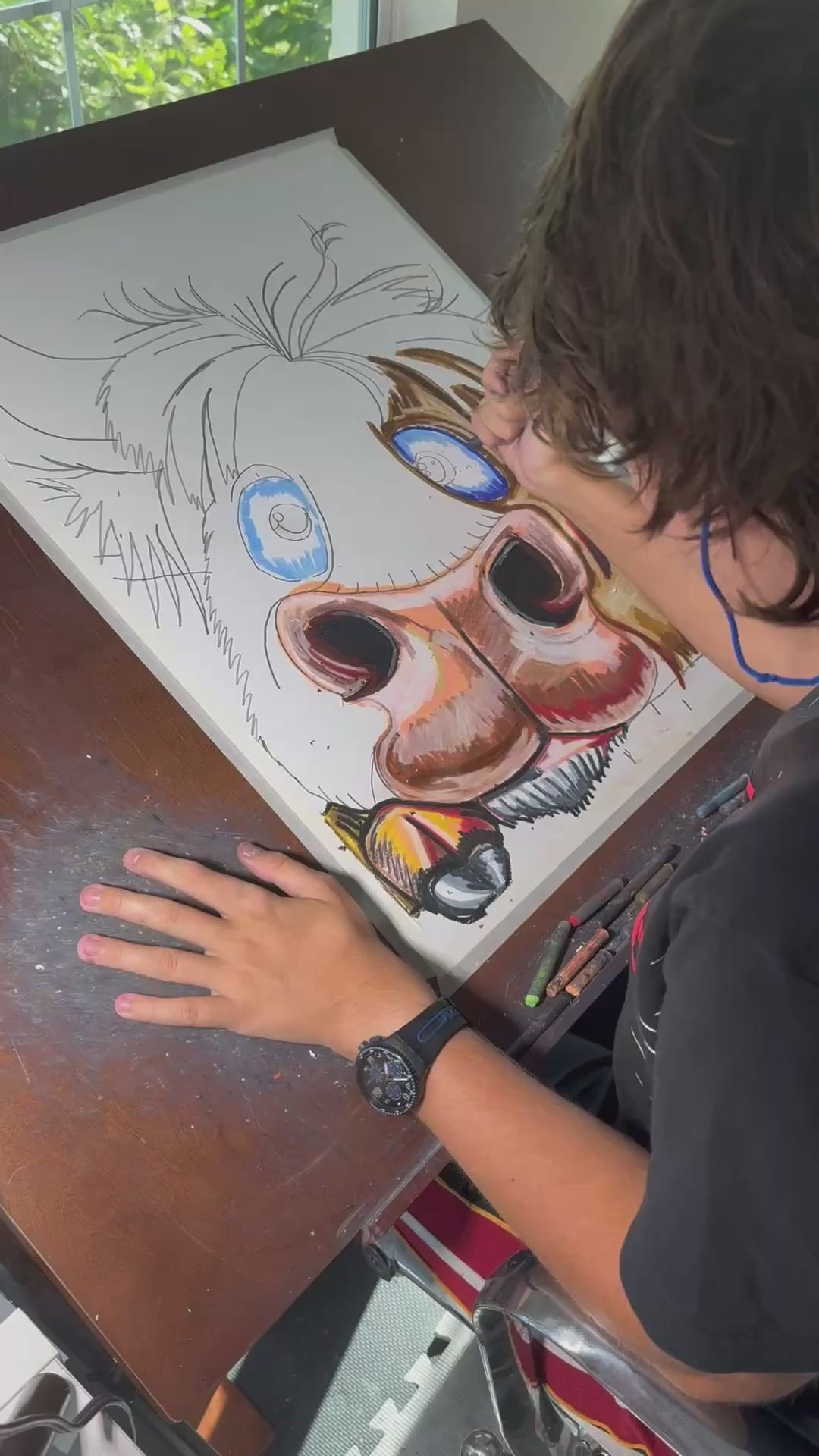 Cute Bull - ORIGINAL OIL PASTEL ARTWORK - 19x24" (video attached)