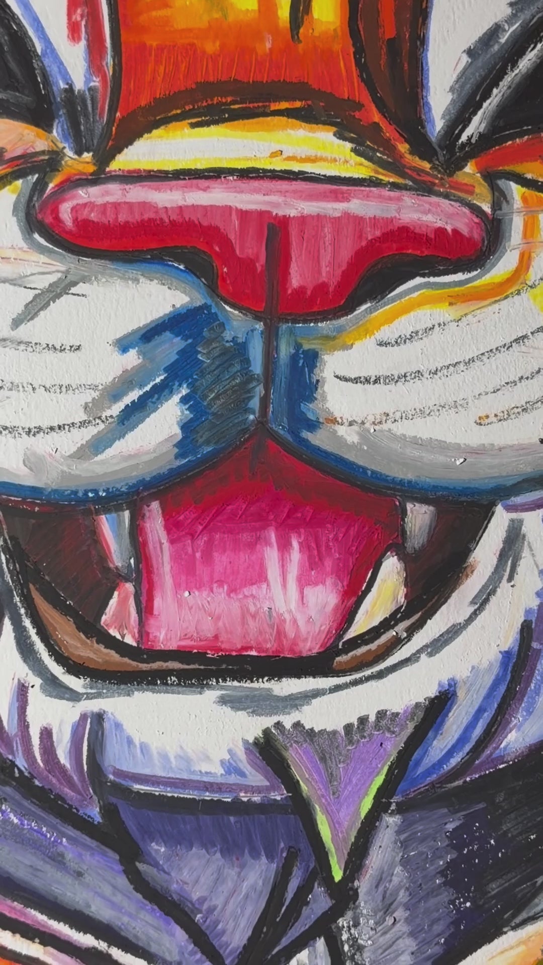 Stripy - ORIGINAL OIL PASTEL ARTWORK - 19x24" (video attached)