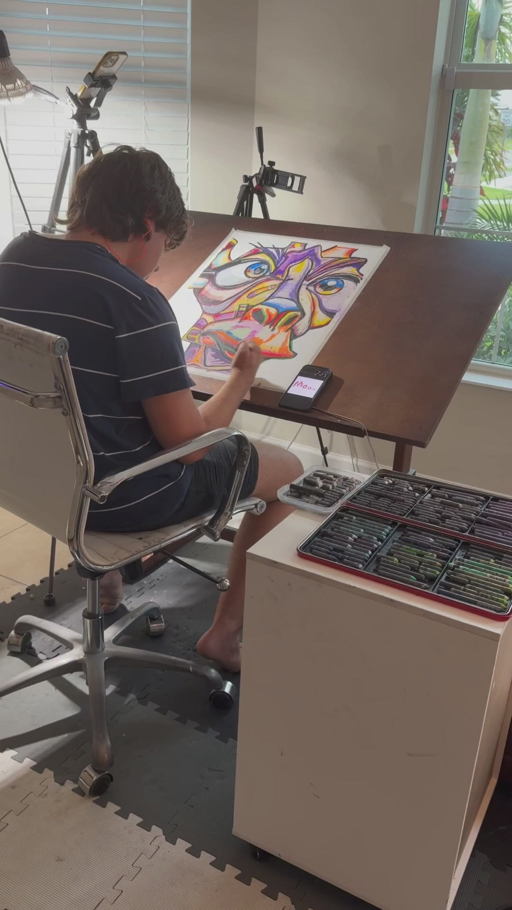 Giraffa Violetta - ORIGINAL OIL PASTEL ARTWORK - 19x24" (video attached) (Copy)