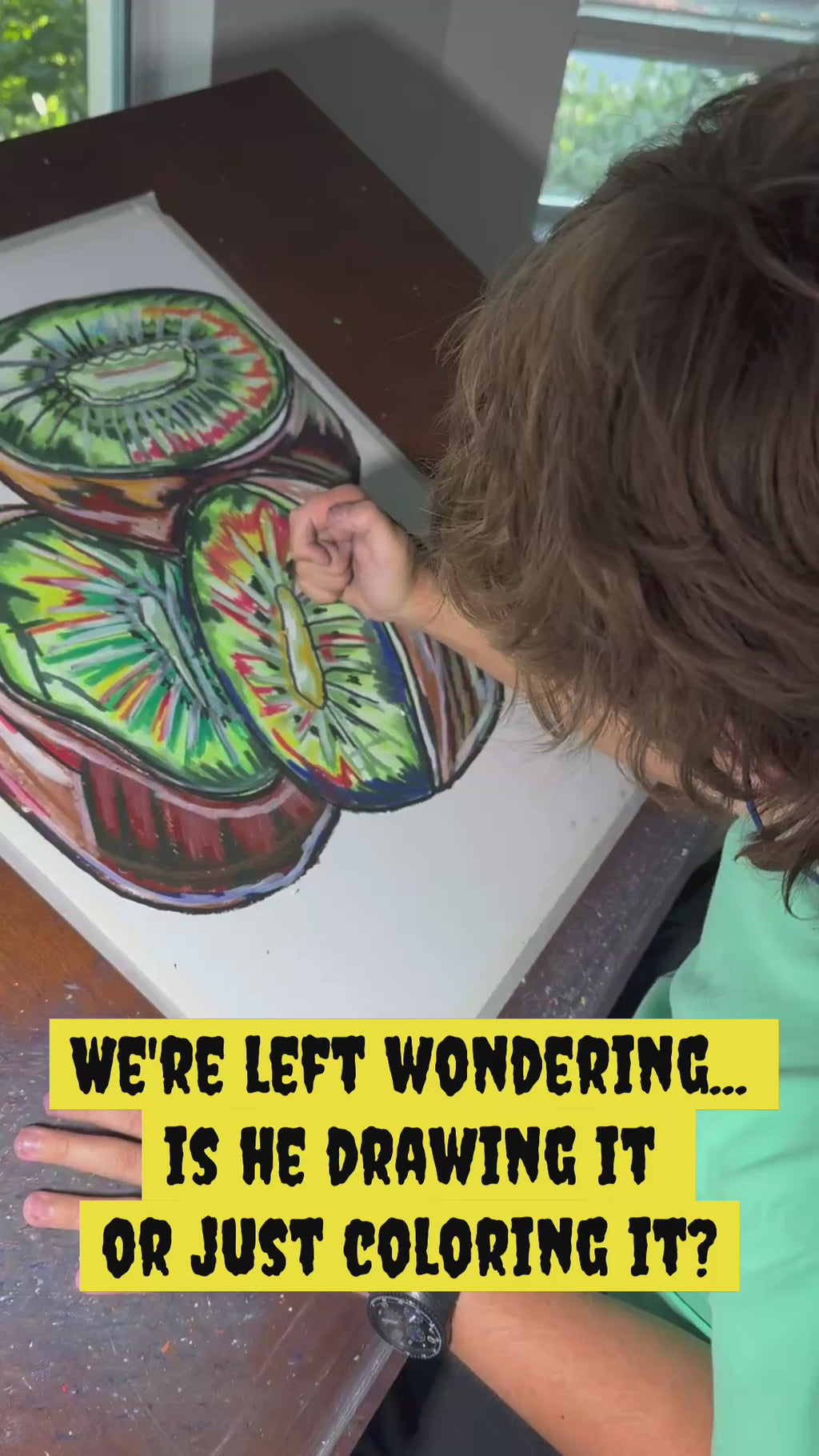 Kiwi - ORIGINAL OIL PASTEL ARTWORK - 19x24"(video attached)